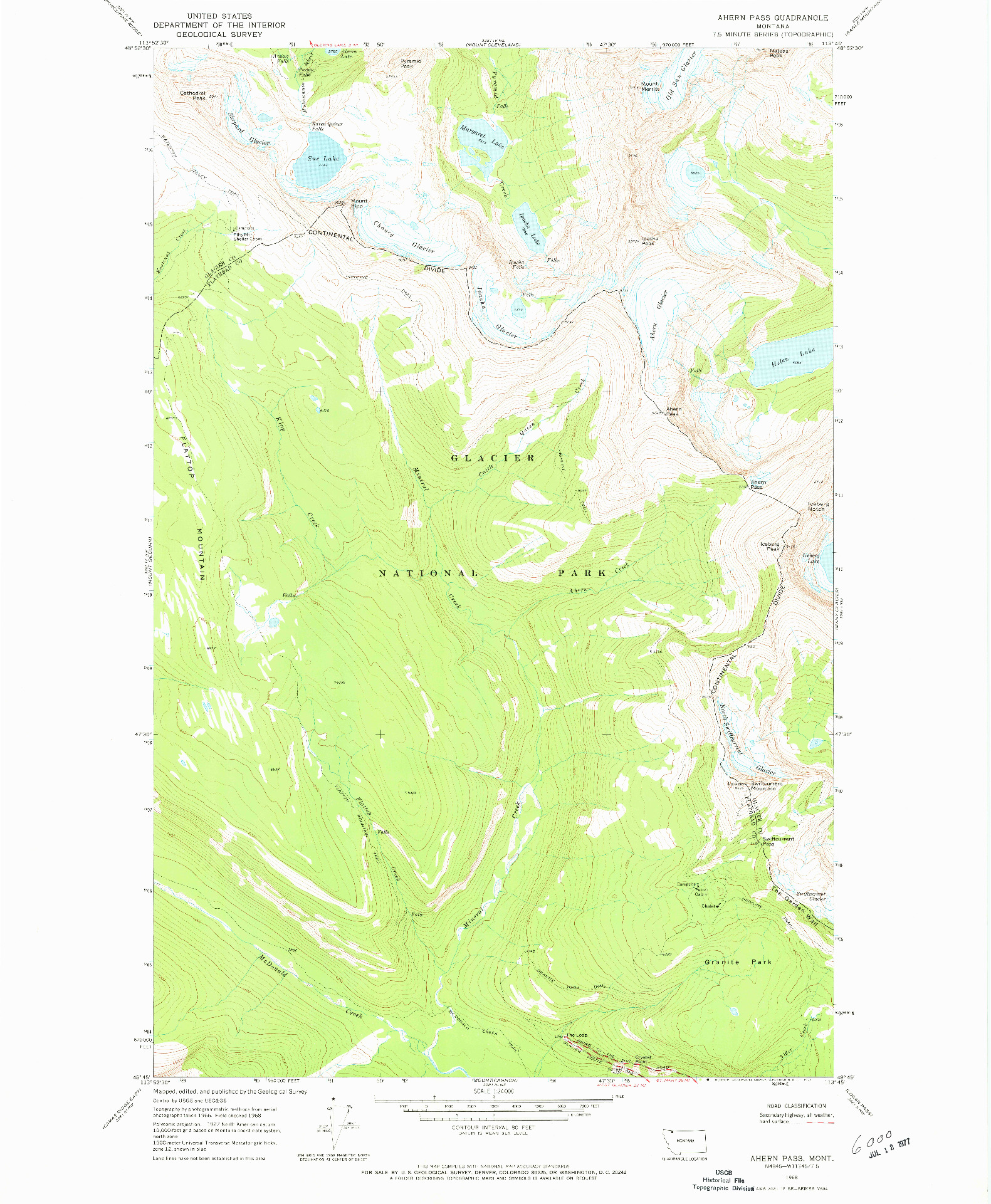 USGS 1:24000-SCALE QUADRANGLE FOR AHERN PASS, MT 1968