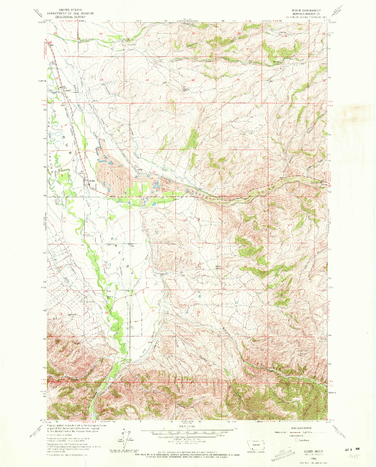 USGS 1:24000-SCALE QUADRANGLE FOR ALDER, MT 1963