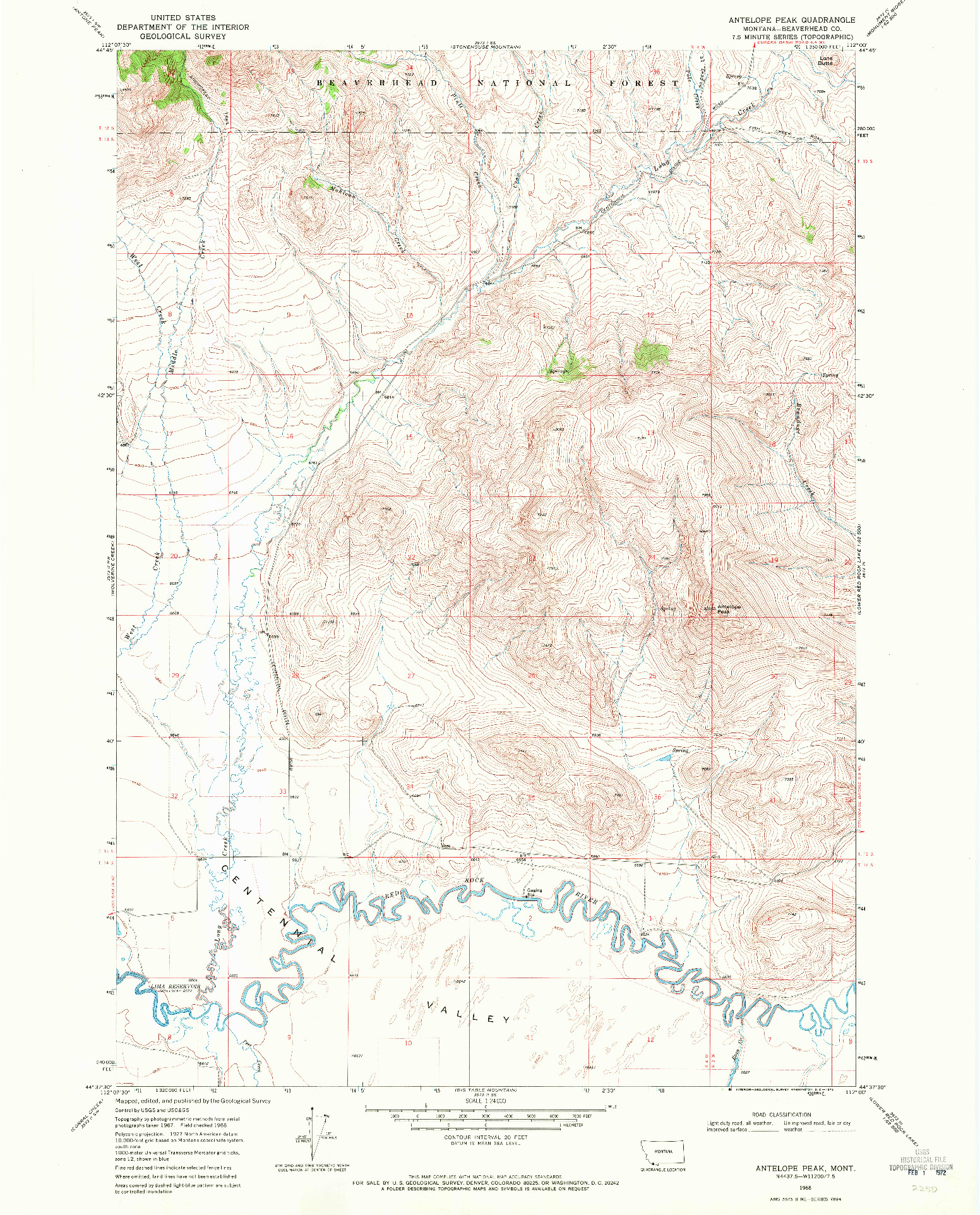 USGS 1:24000-SCALE QUADRANGLE FOR ANTELOPE PEAK, MT 1968