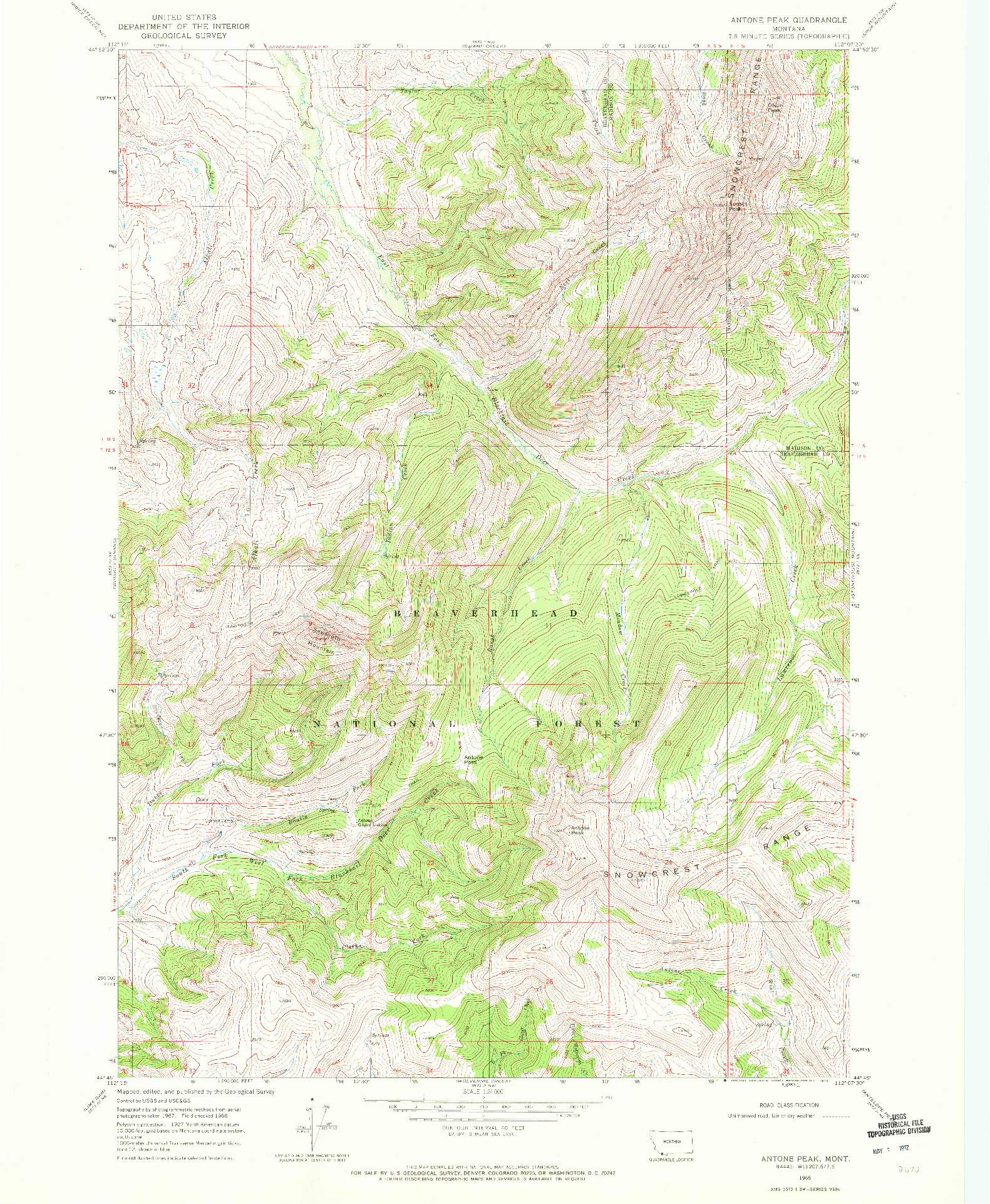 USGS 1:24000-SCALE QUADRANGLE FOR ANTONE PEAK, MT 1968