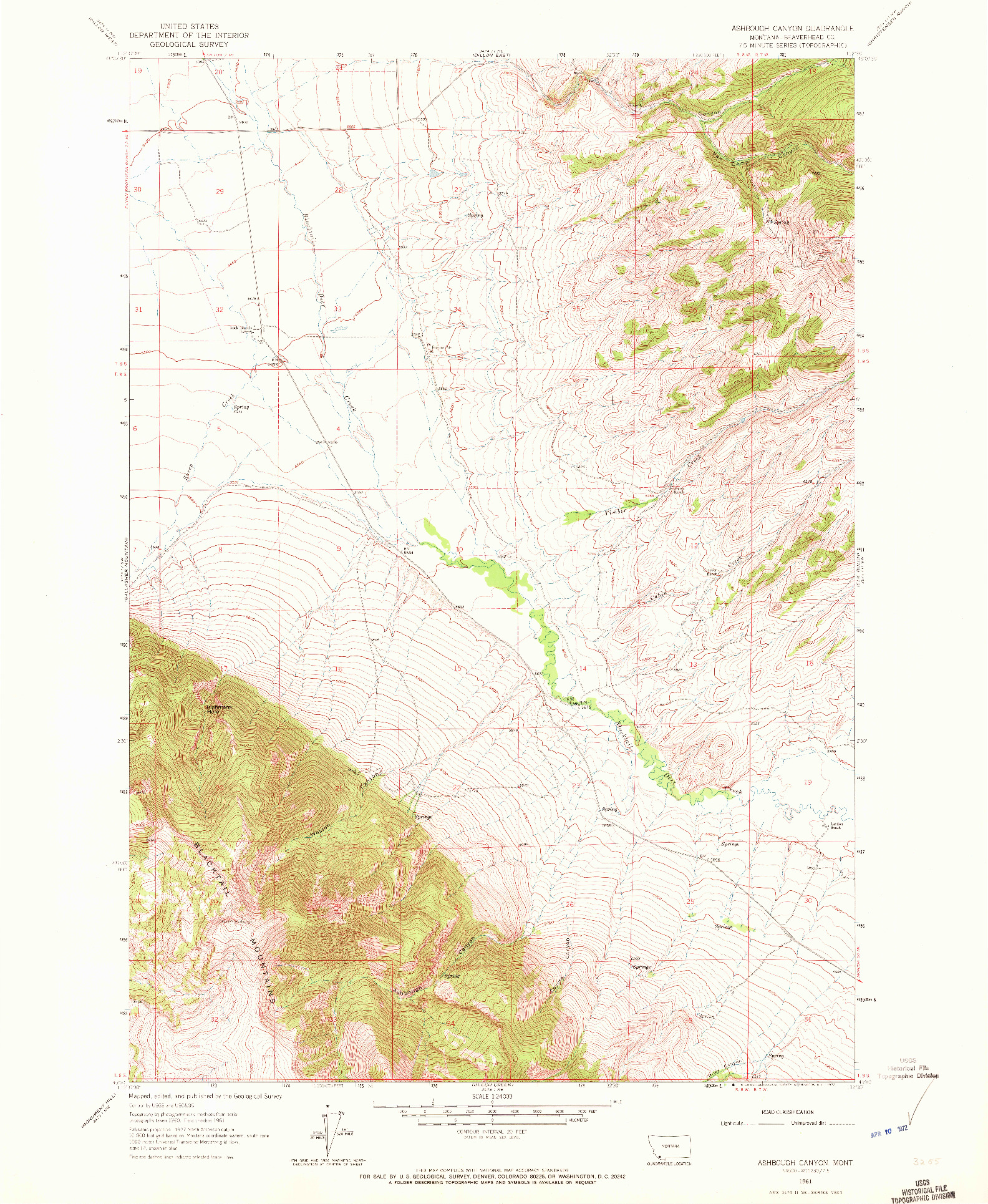 USGS 1:24000-SCALE QUADRANGLE FOR ASHBOUGH CANYON, MT 1961