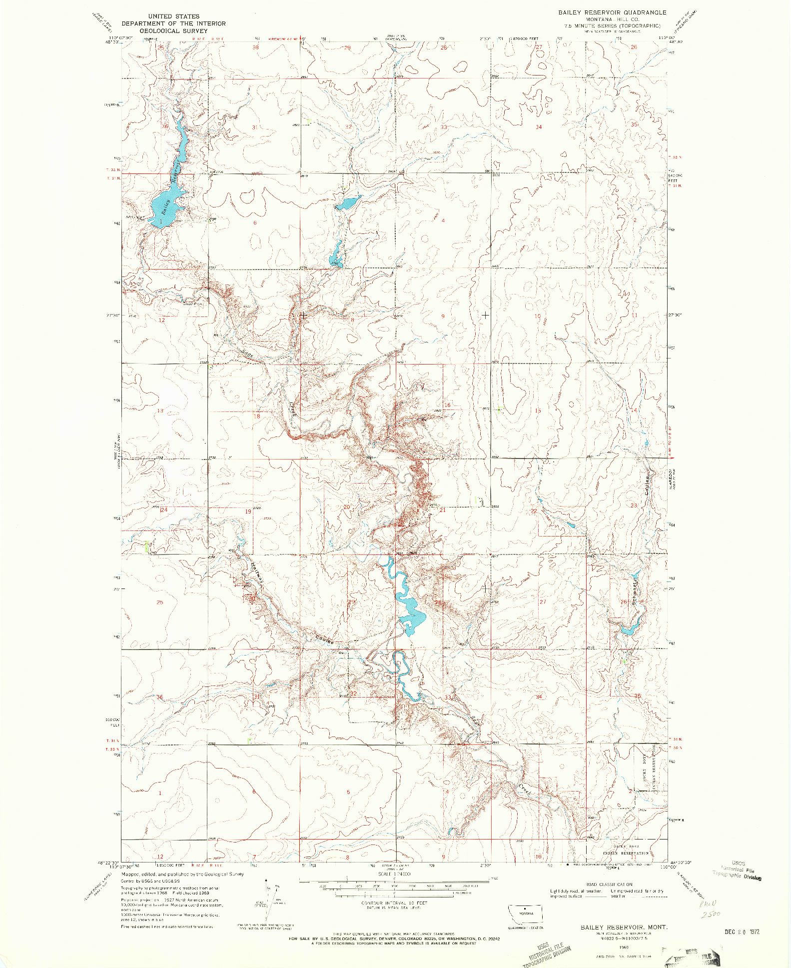 USGS 1:24000-SCALE QUADRANGLE FOR BAILEY RESERVOIR, MT 1969