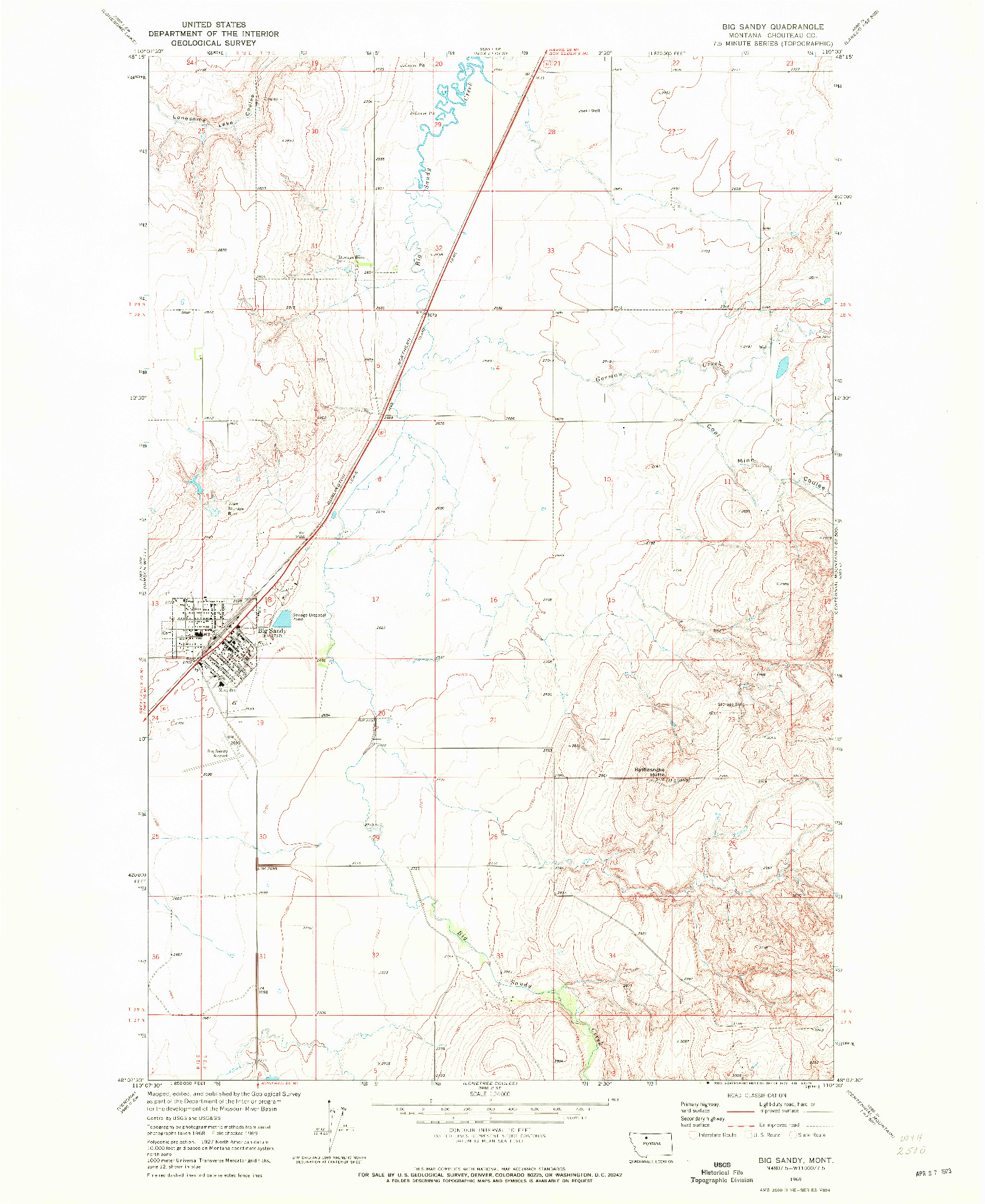 USGS 1:24000-SCALE QUADRANGLE FOR BIG SANDY, MT 1969