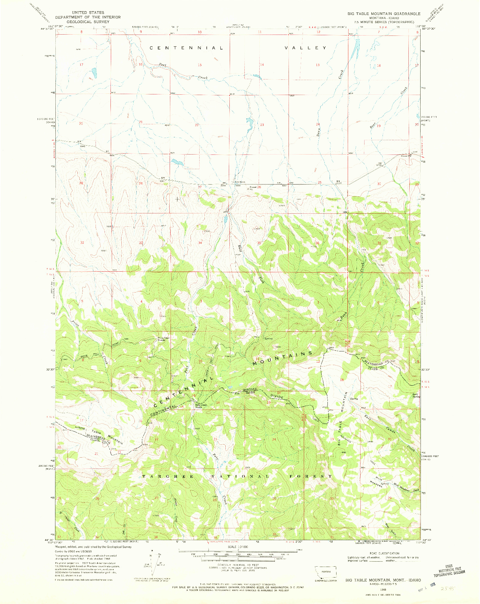 USGS 1:24000-SCALE QUADRANGLE FOR BIG TABLE MOUNTAIN, MT 1968