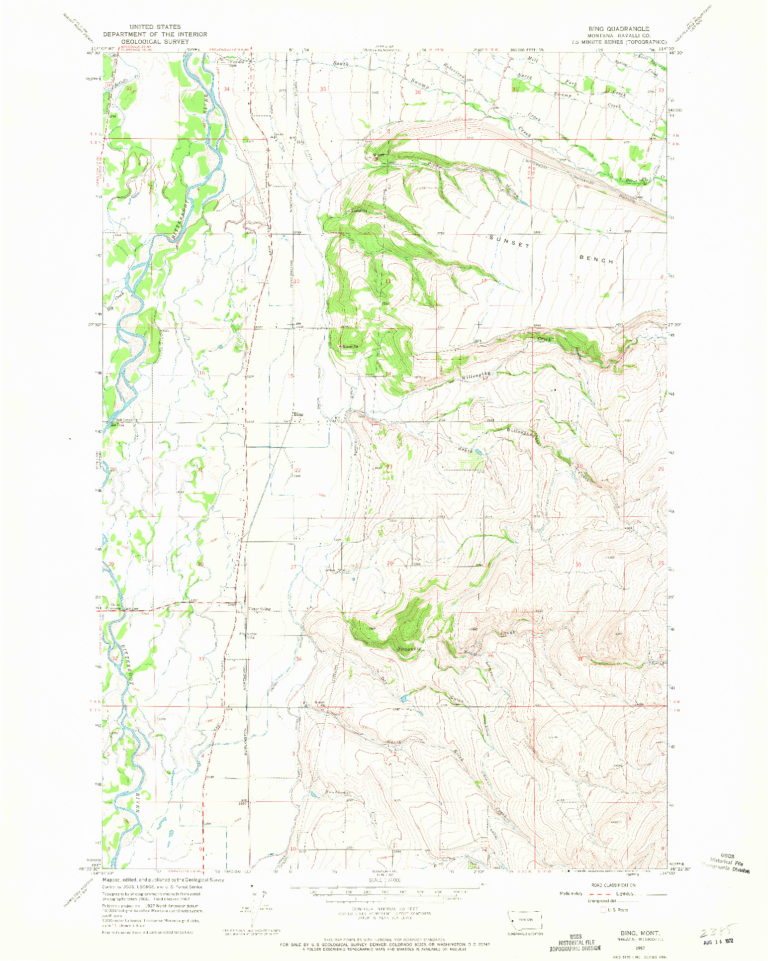 USGS 1:24000-SCALE QUADRANGLE FOR BING, MT 1967