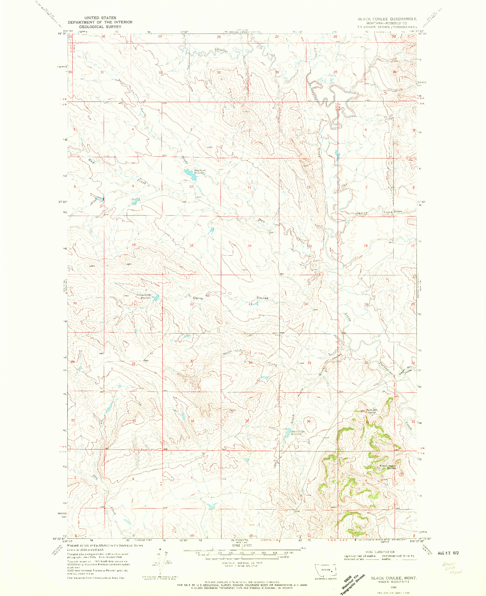 USGS 1:24000-SCALE QUADRANGLE FOR BLACK COULEE, MT 1968