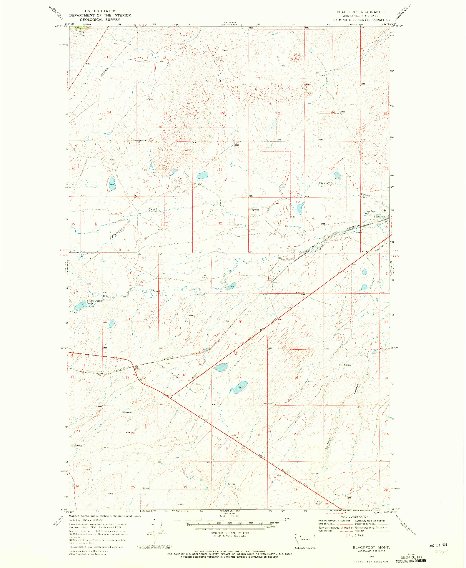 USGS 1:24000-SCALE QUADRANGLE FOR BLACKFOOT, MT 1968