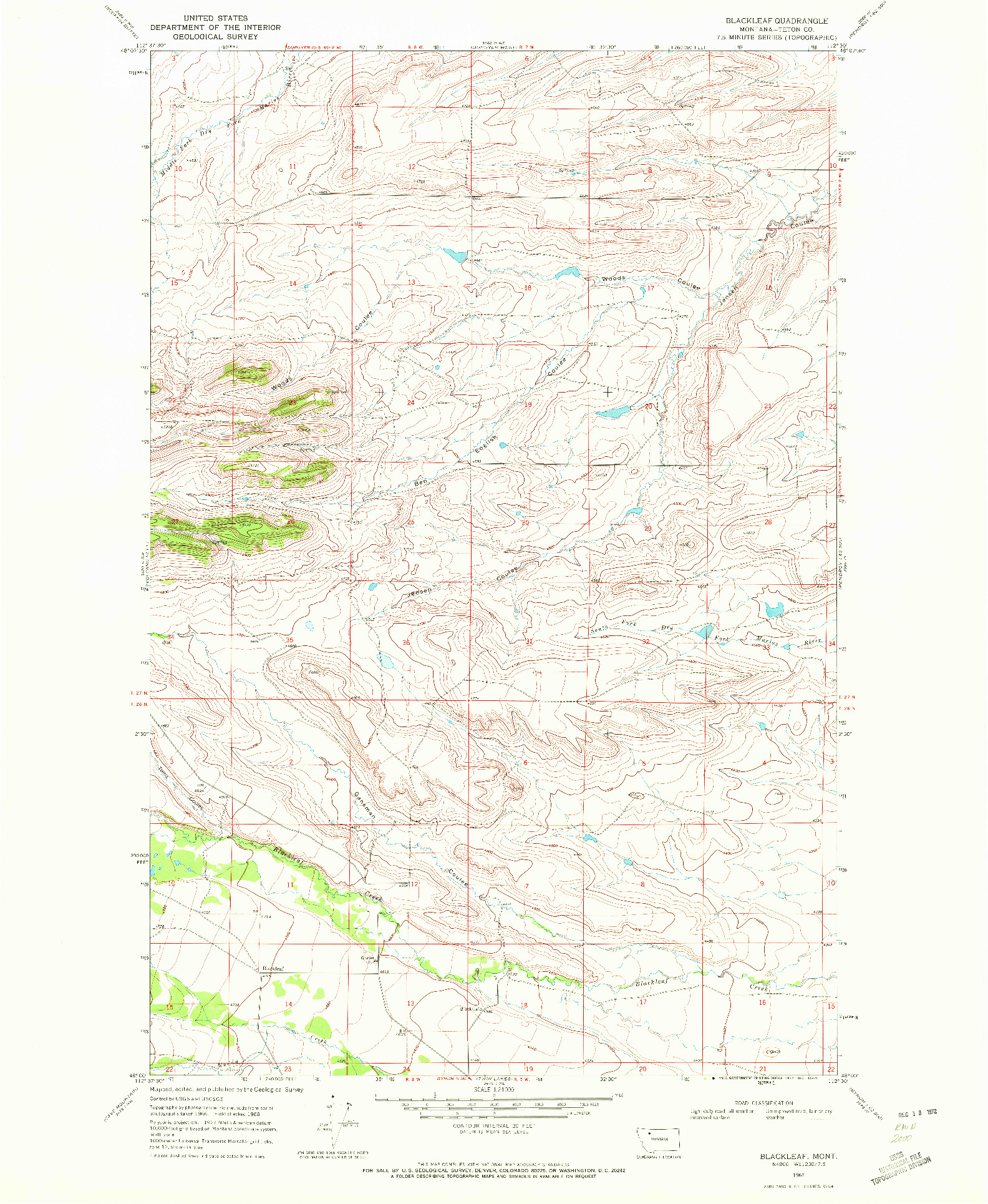 USGS 1:24000-SCALE QUADRANGLE FOR BLACKLEAF, MT 1968