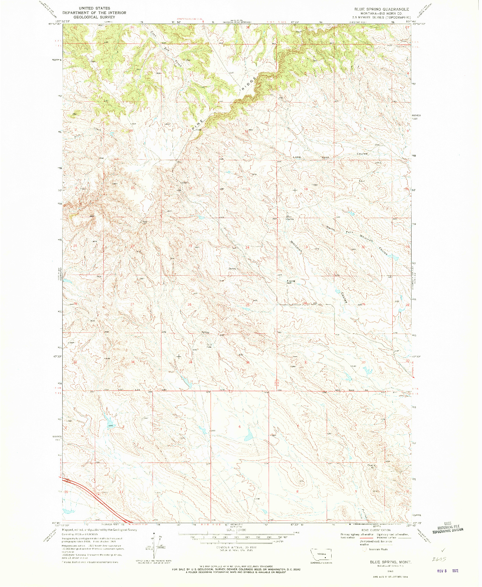 USGS 1:24000-SCALE QUADRANGLE FOR BLUE SPRING, MT 1969