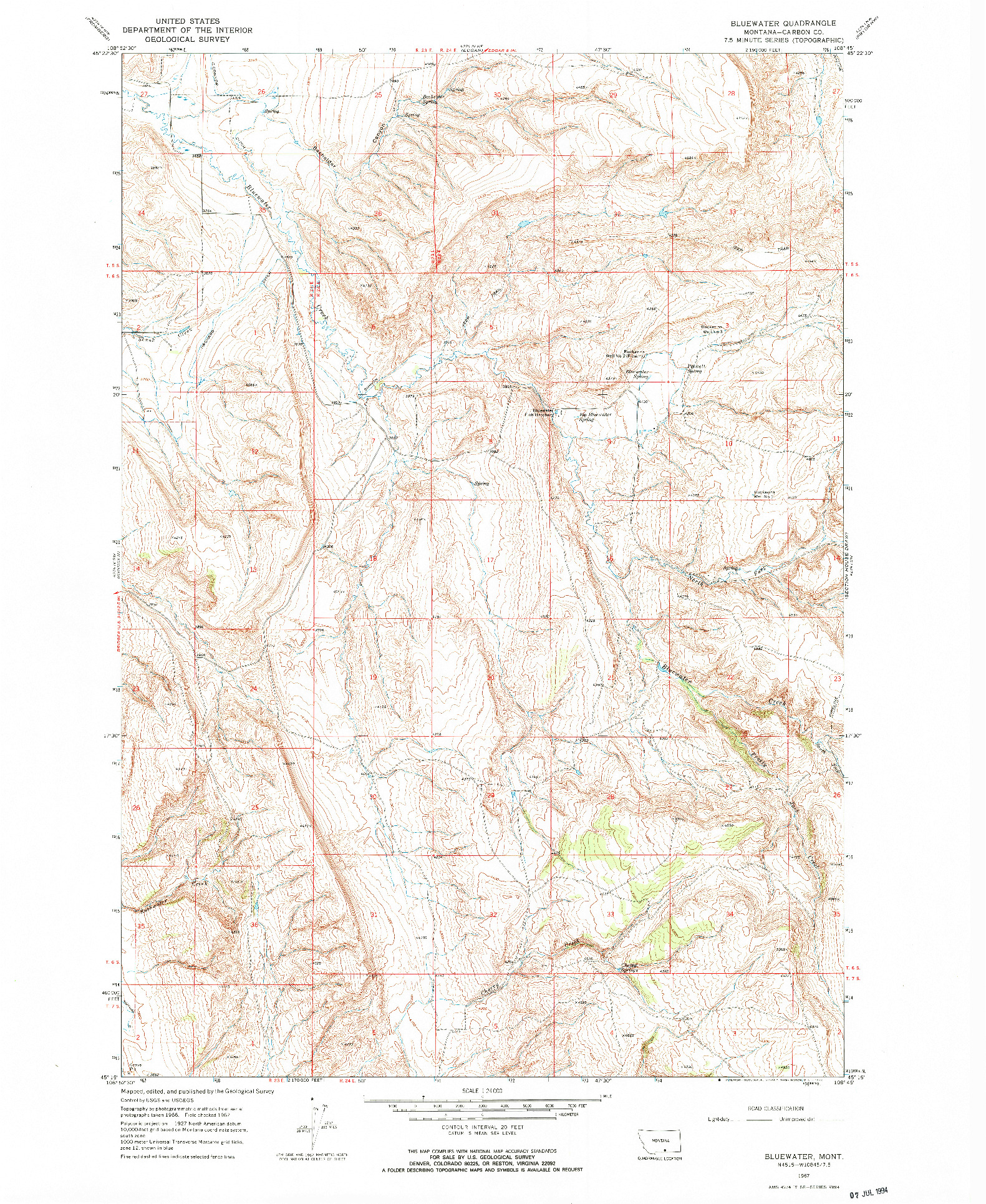USGS 1:24000-SCALE QUADRANGLE FOR BLUEWATER, MT 1967