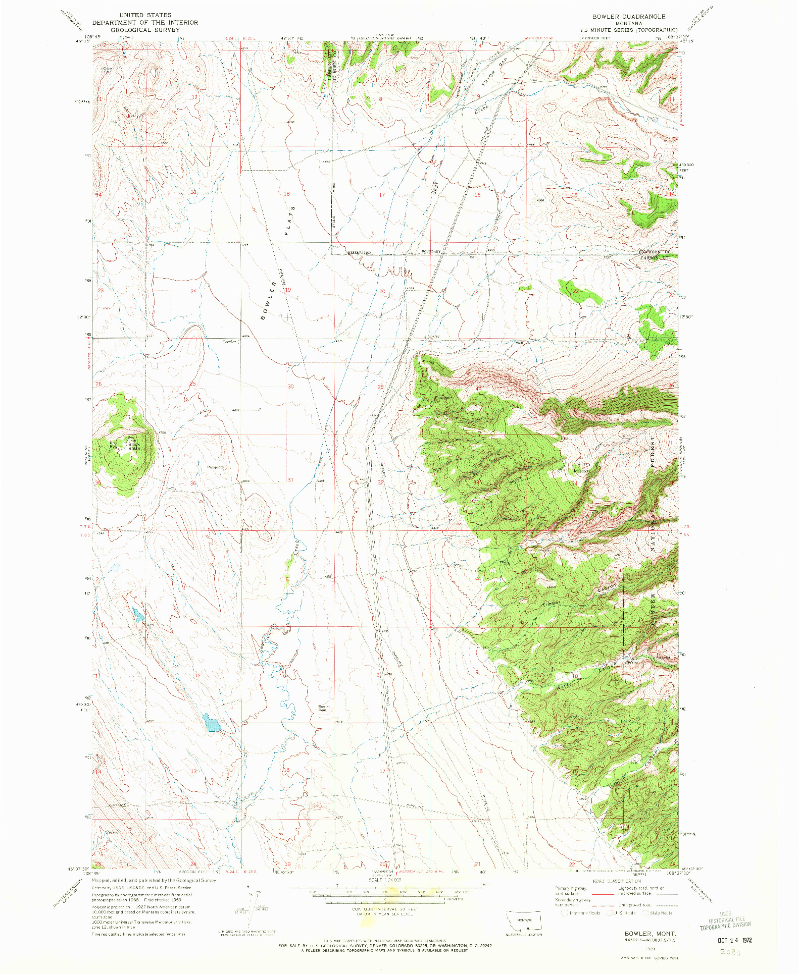 USGS 1:24000-SCALE QUADRANGLE FOR BOWLER, MT 1969
