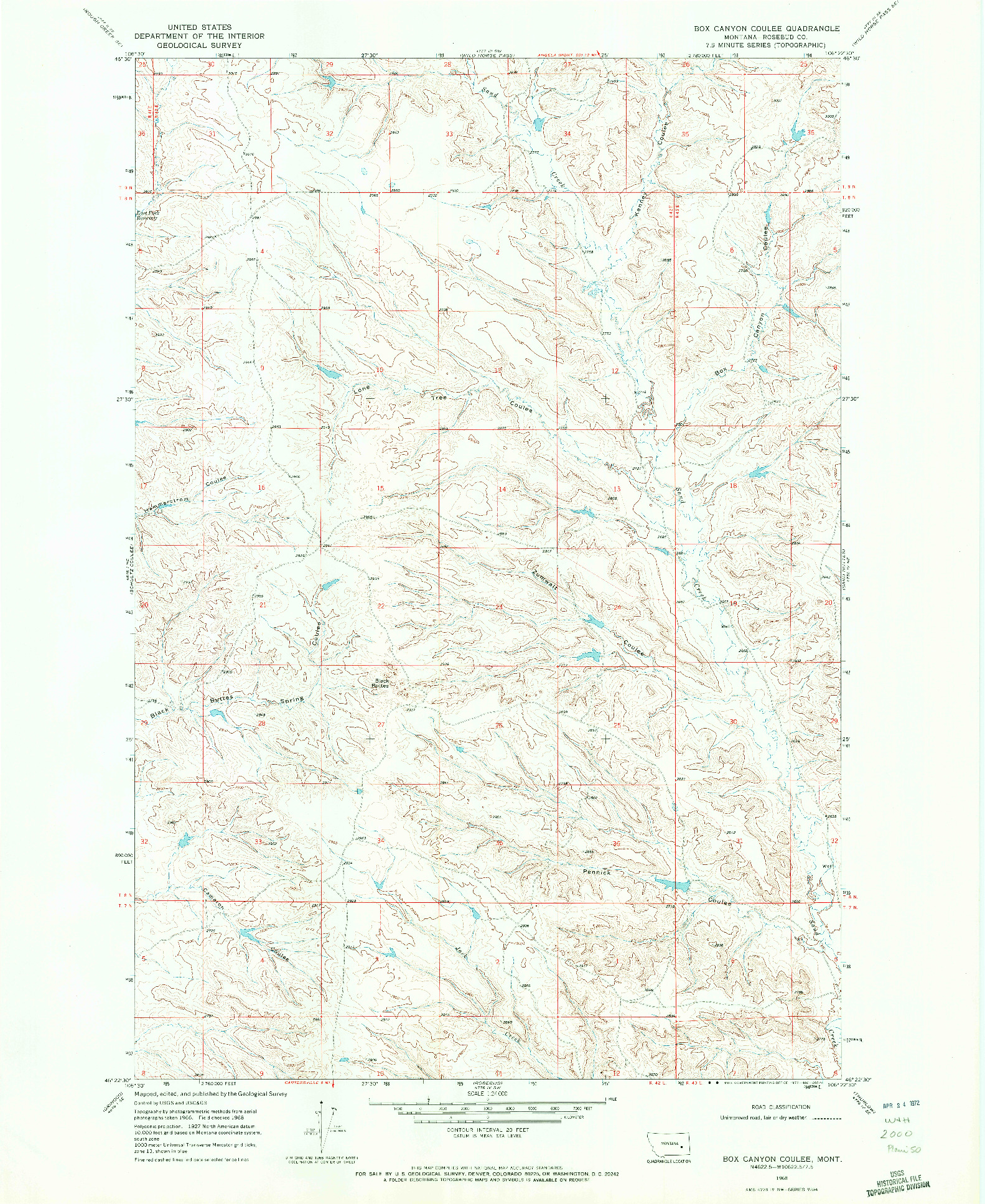 USGS 1:24000-SCALE QUADRANGLE FOR BOX CANYON COULEE, MT 1968
