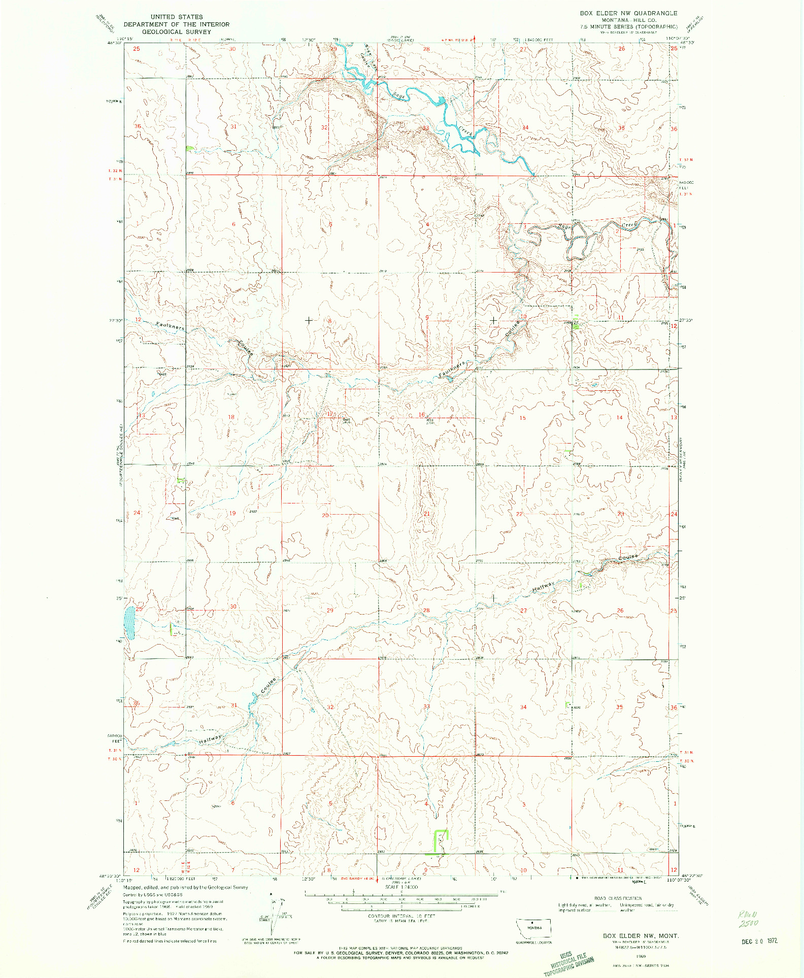 USGS 1:24000-SCALE QUADRANGLE FOR BOX ELDER NW, MT 1969