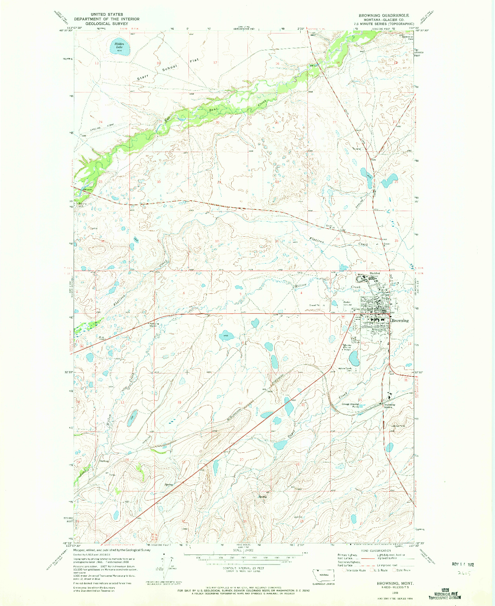 USGS 1:24000-SCALE QUADRANGLE FOR BROWNING, MT 1968