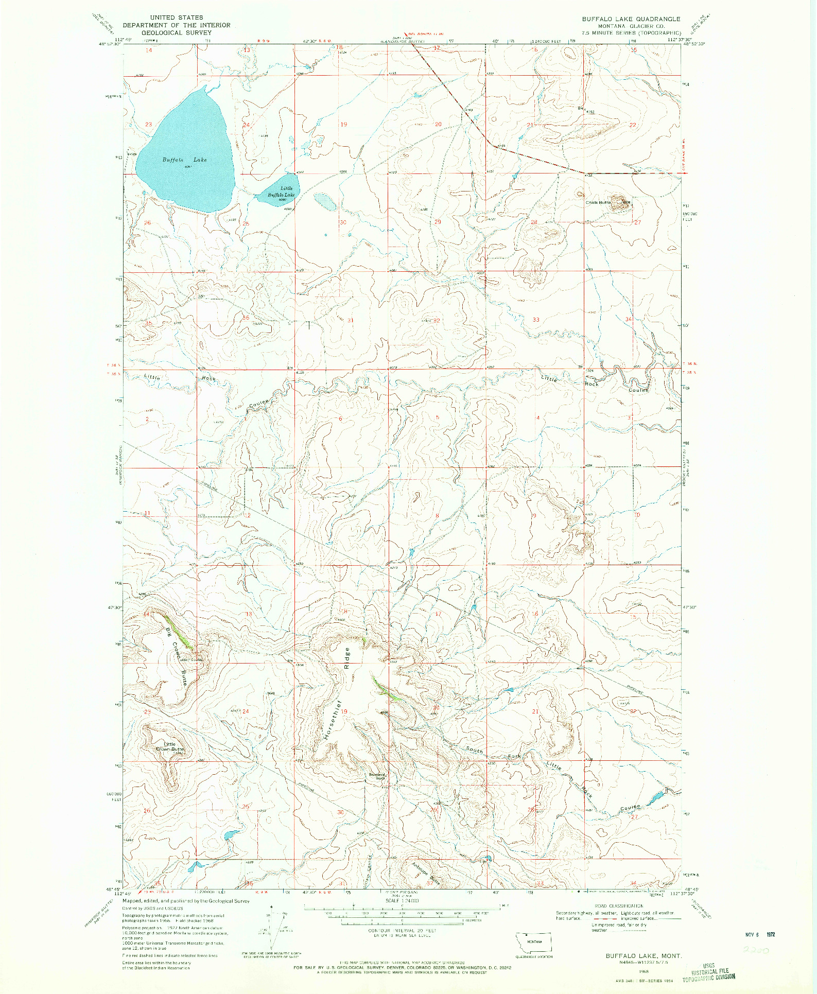 USGS 1:24000-SCALE QUADRANGLE FOR BUFFALO LAKE, MT 1968