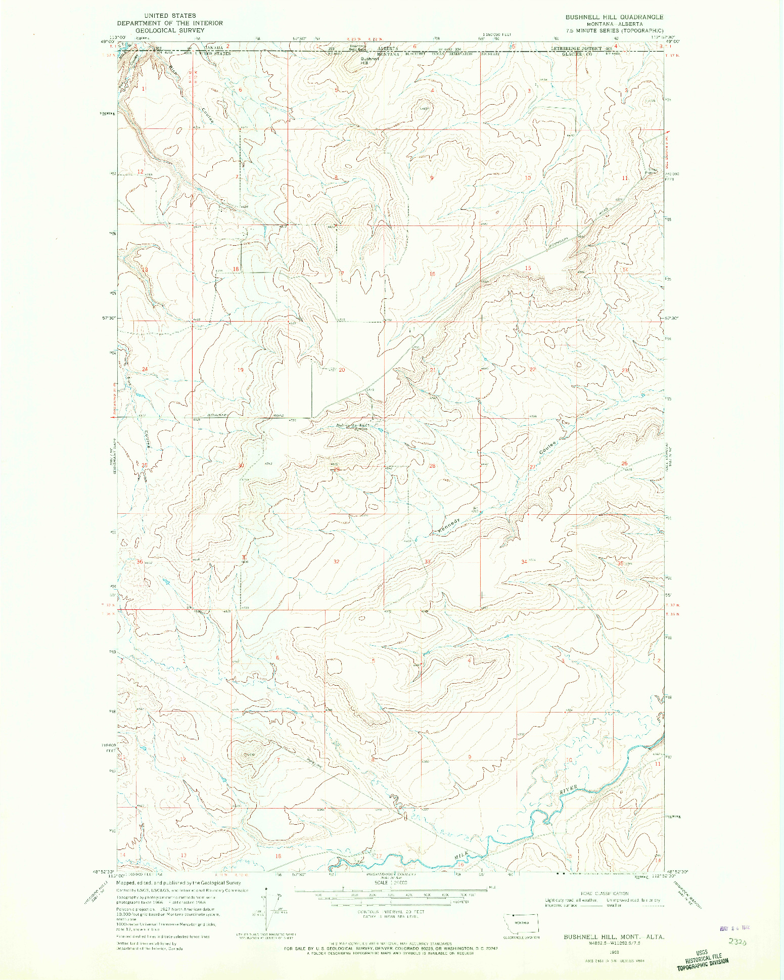 USGS 1:24000-SCALE QUADRANGLE FOR BUSHNELL HILL, MT 1968