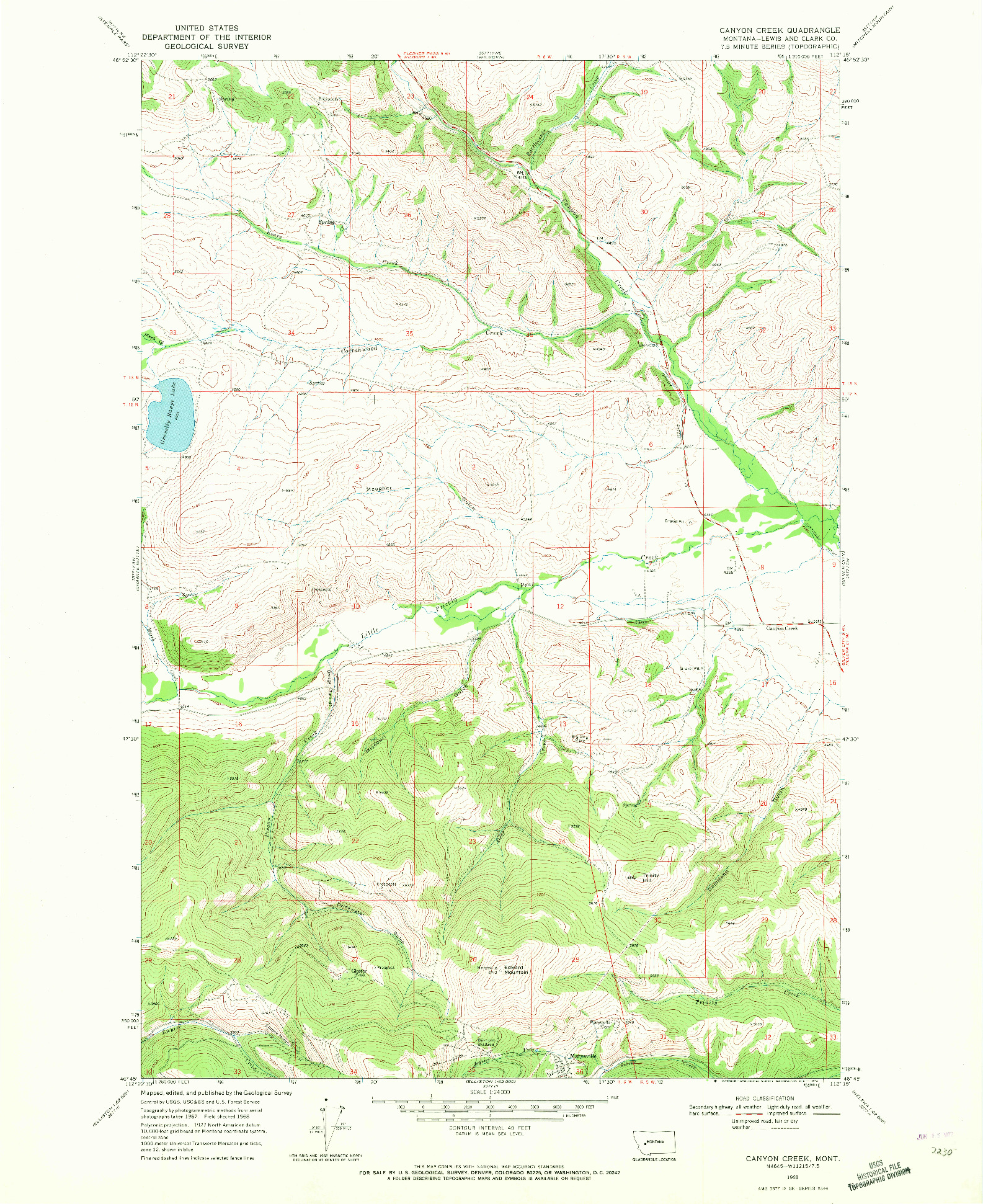 USGS 1:24000-SCALE QUADRANGLE FOR CANYON CREEK, MT 1968