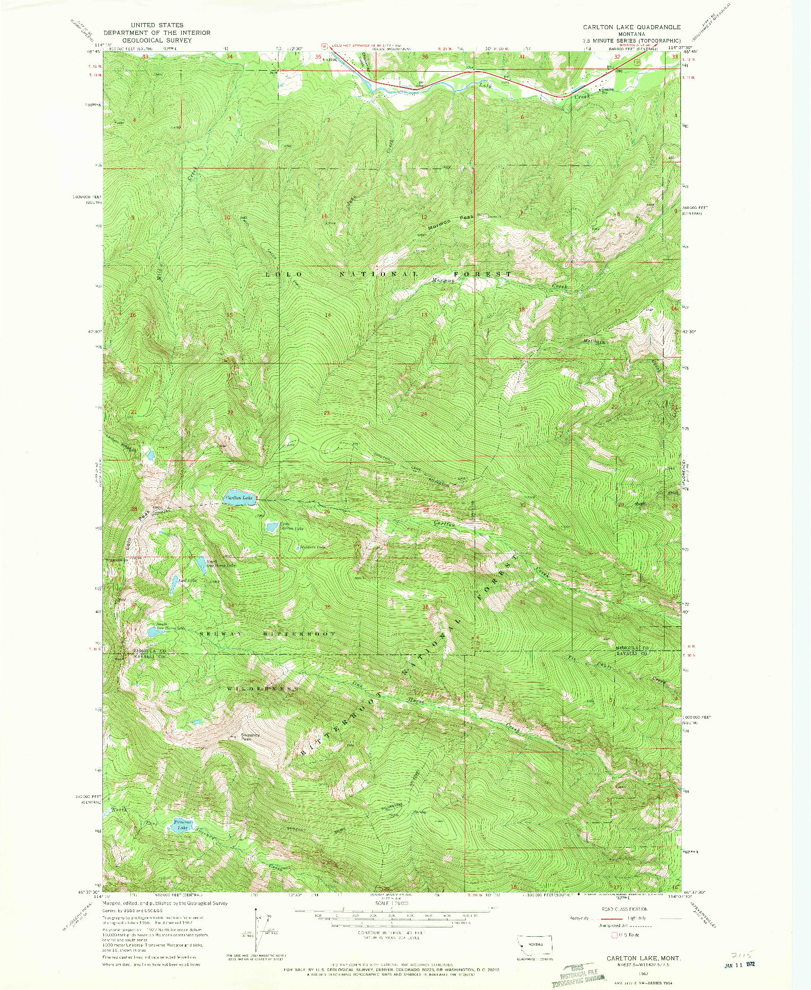 USGS 1:24000-SCALE QUADRANGLE FOR CARLTON LAKE, MT 1967