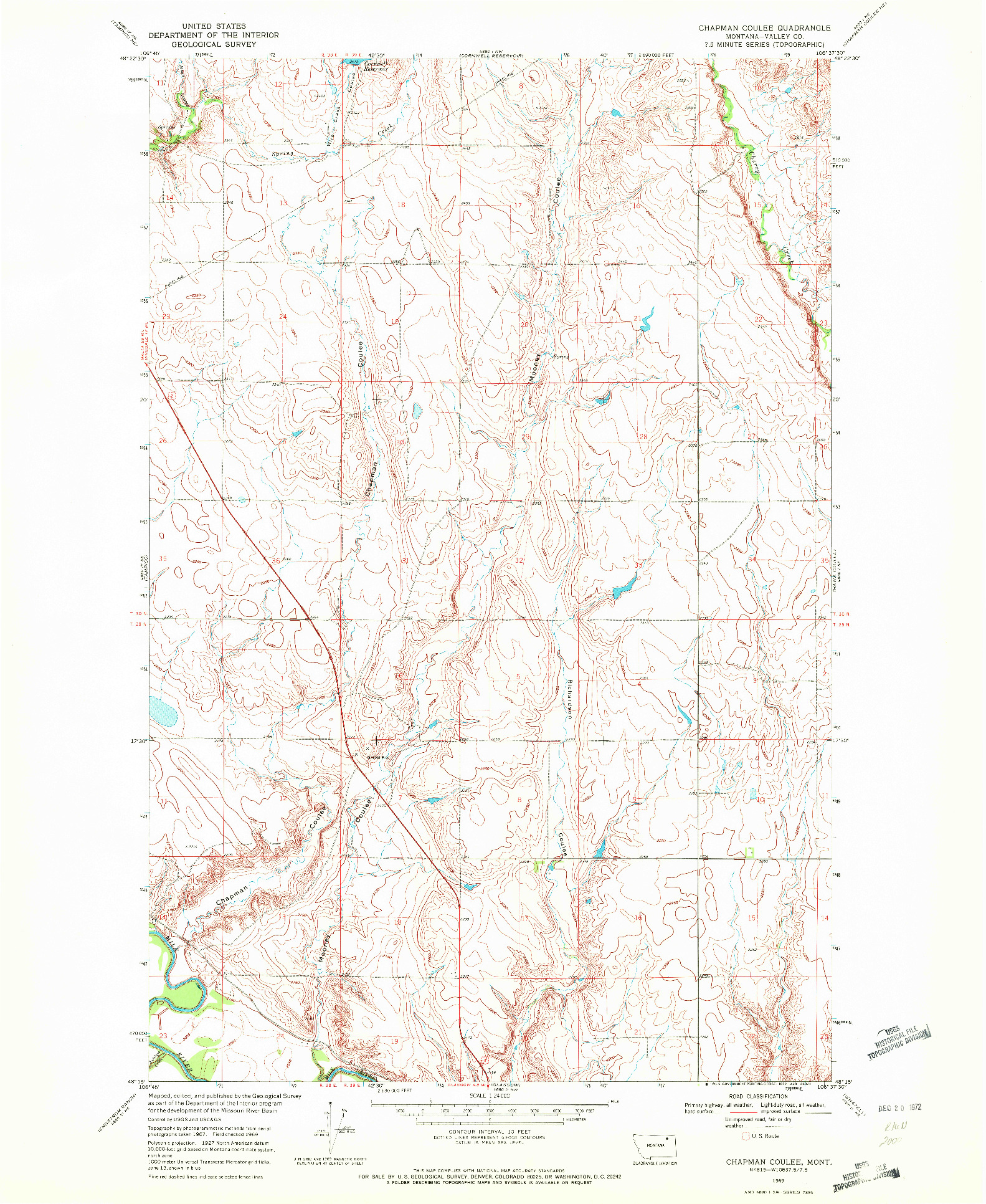 USGS 1:24000-SCALE QUADRANGLE FOR CHAPMAN COULEE, MT 1969