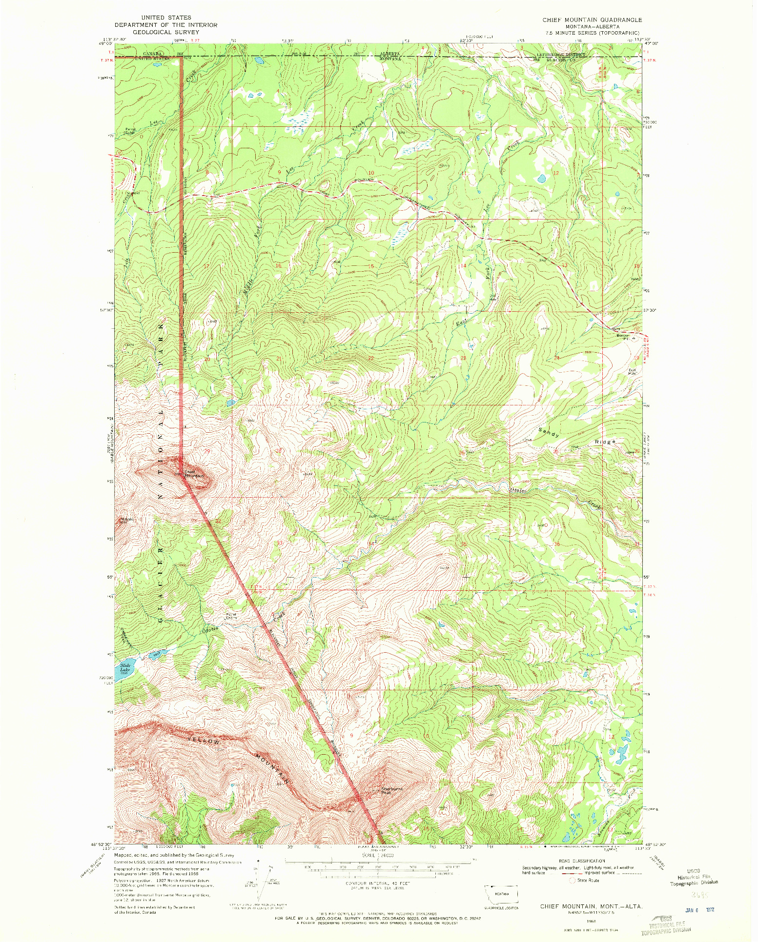 USGS 1:24000-SCALE QUADRANGLE FOR CHIEF MOUNTAIN, MT 1968