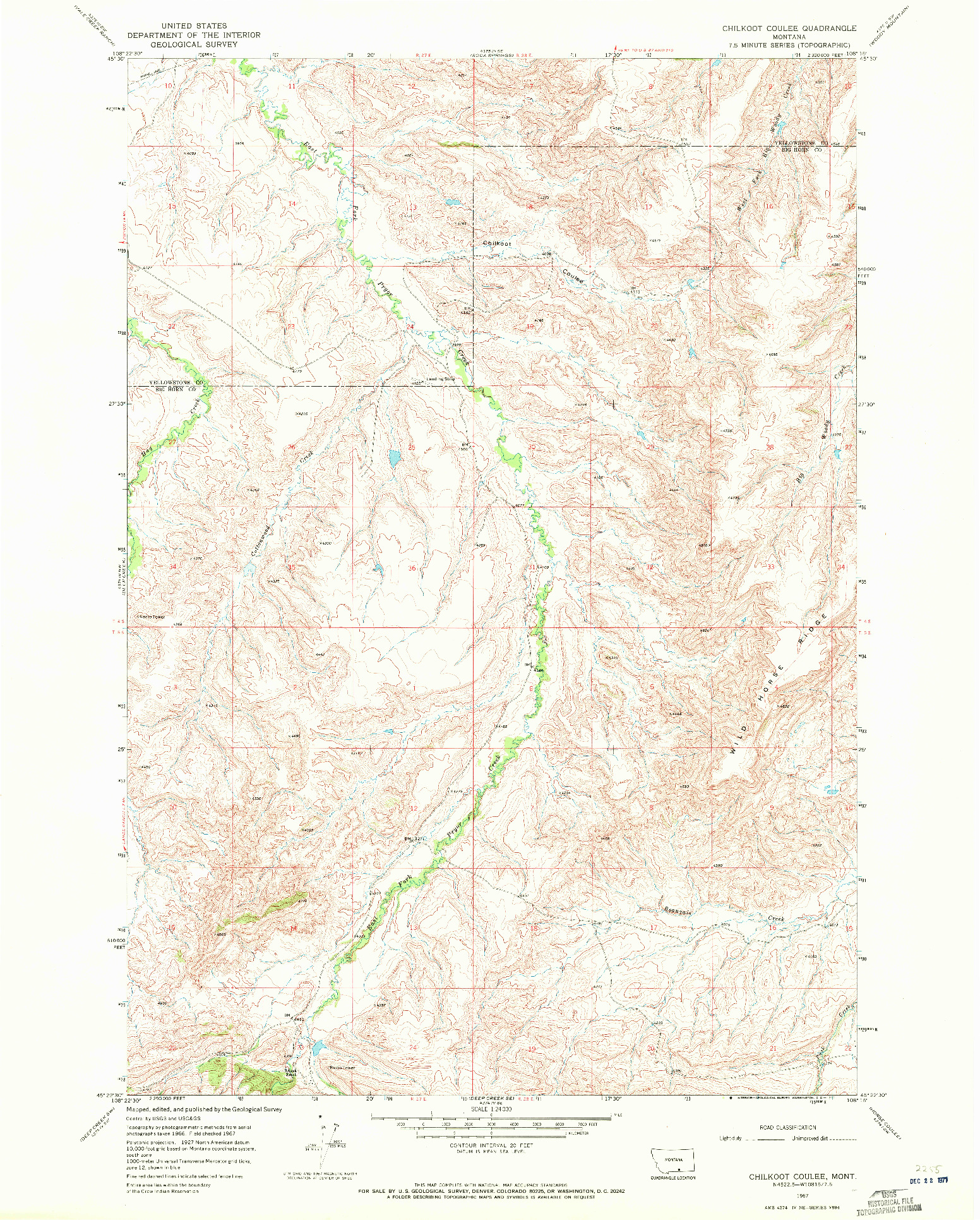 USGS 1:24000-SCALE QUADRANGLE FOR CHILKOOT COULEE, MT 1967