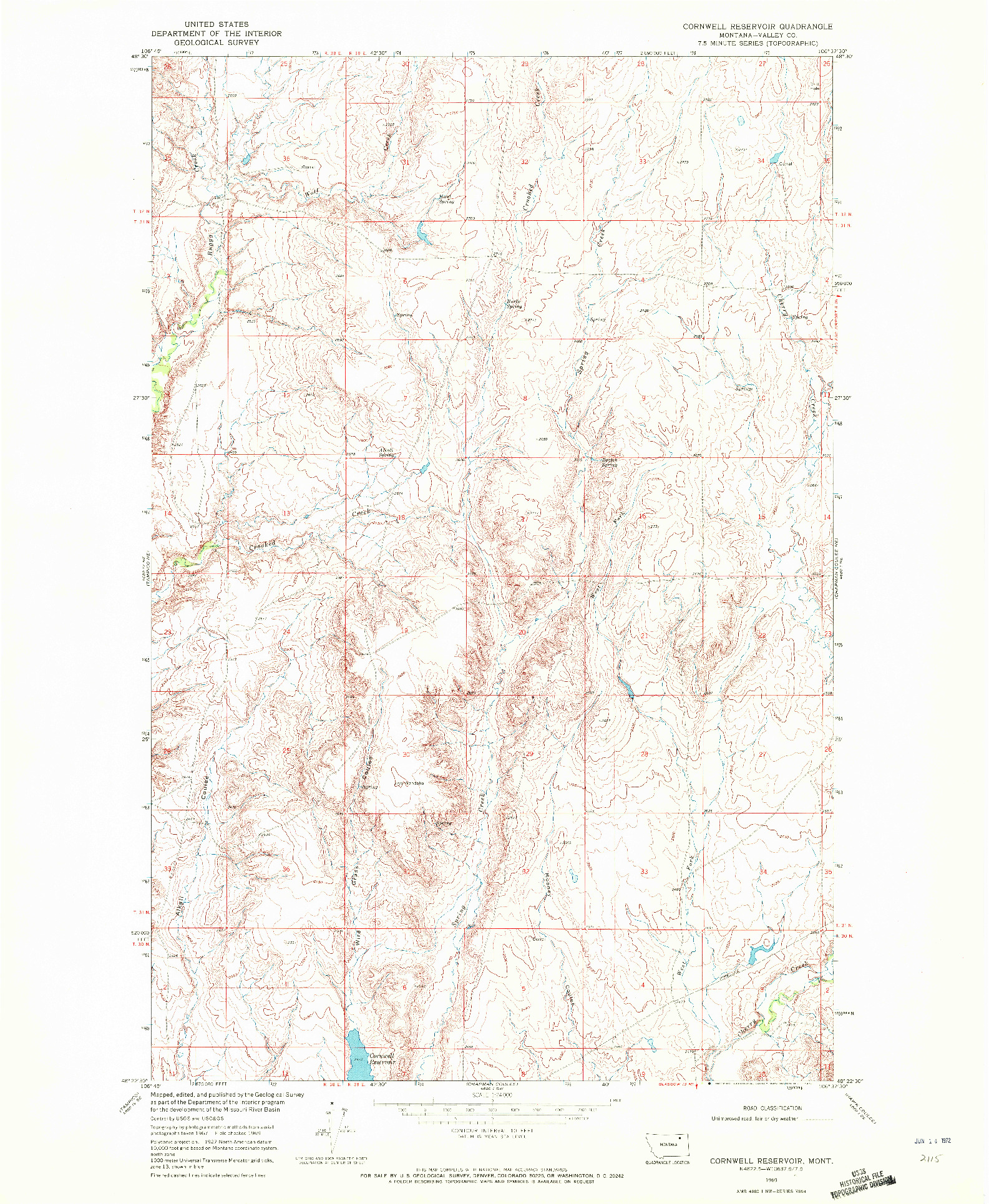 USGS 1:24000-SCALE QUADRANGLE FOR CORNWELL RESERVOIR, MT 1969