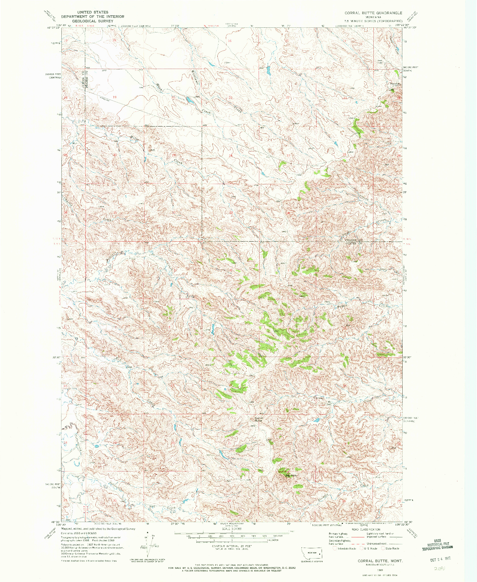 USGS 1:24000-SCALE QUADRANGLE FOR CORRAL BUTTE, MT 1969