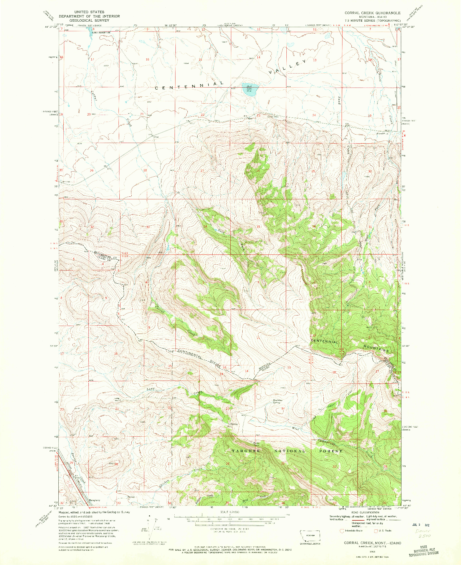 USGS 1:24000-SCALE QUADRANGLE FOR CORRAL CREEK, MT 1968