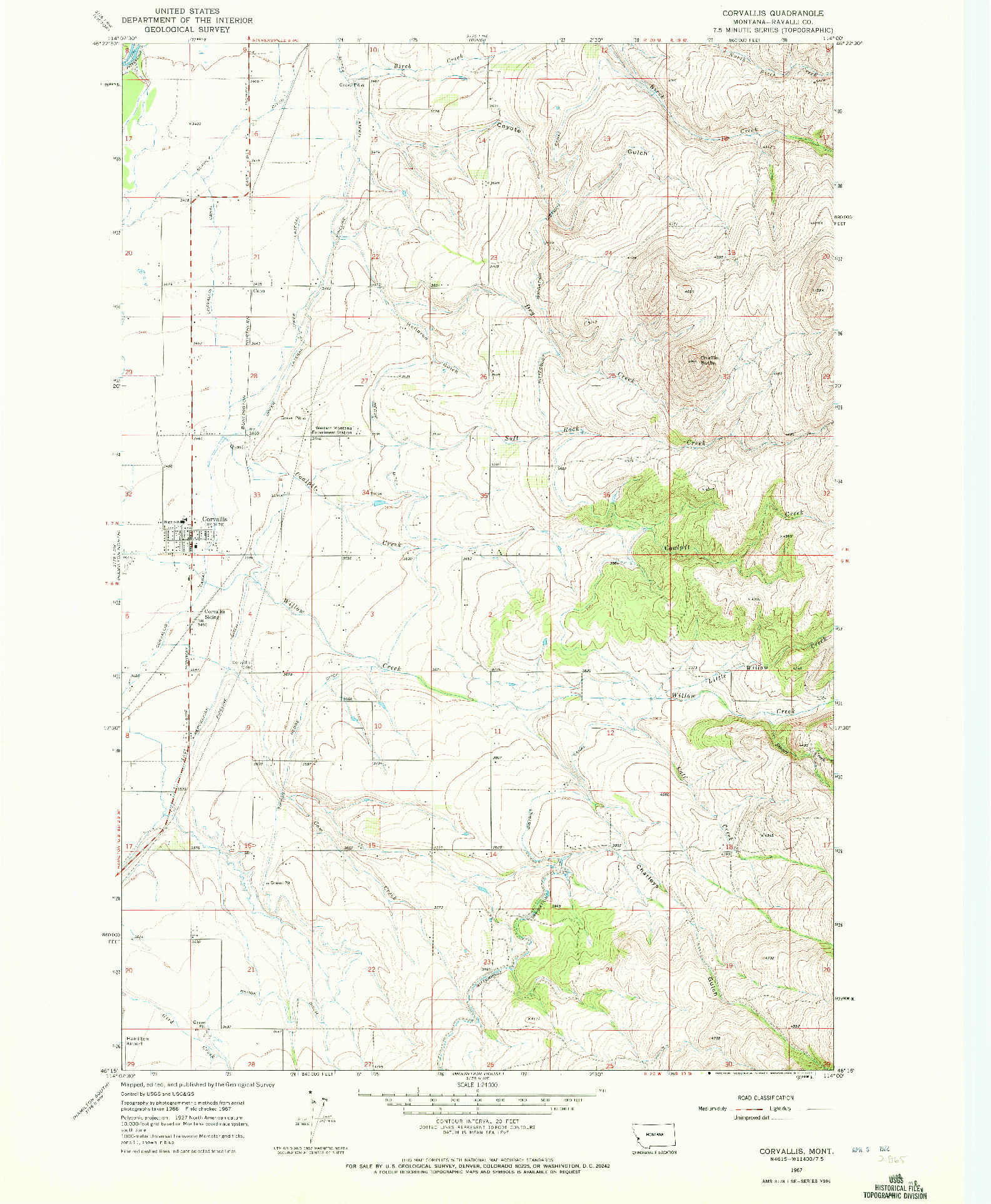 USGS 1:24000-SCALE QUADRANGLE FOR CORVALLIS, MT 1967