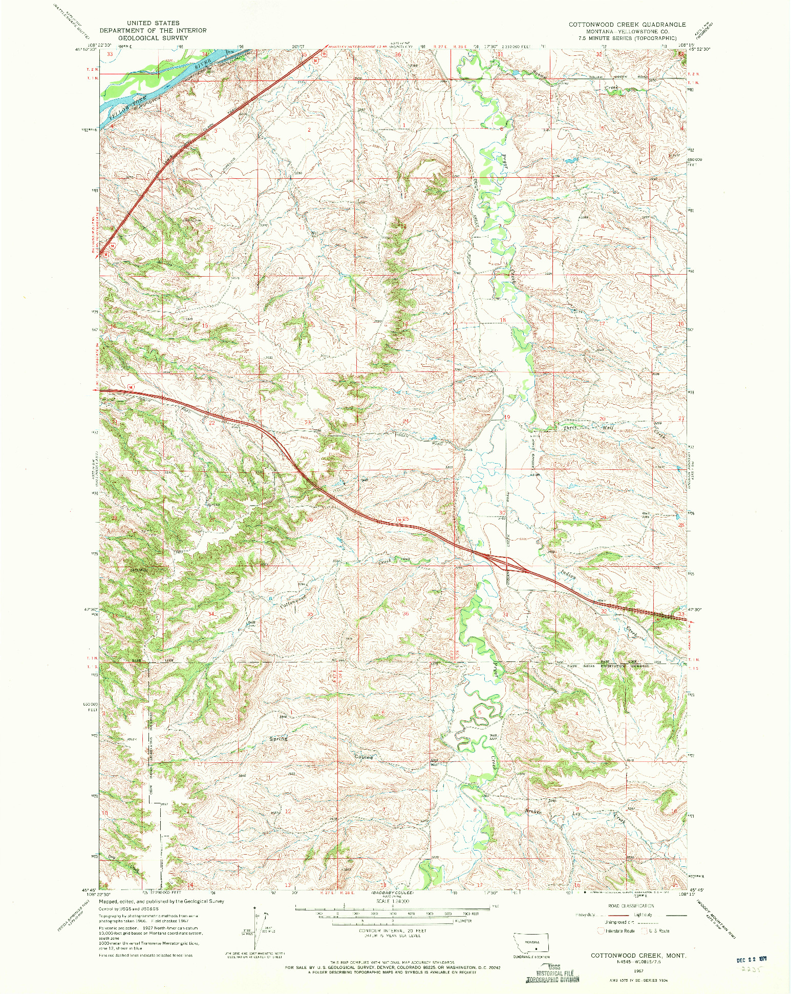 USGS 1:24000-SCALE QUADRANGLE FOR COTTONWOOD CREEK, MT 1967