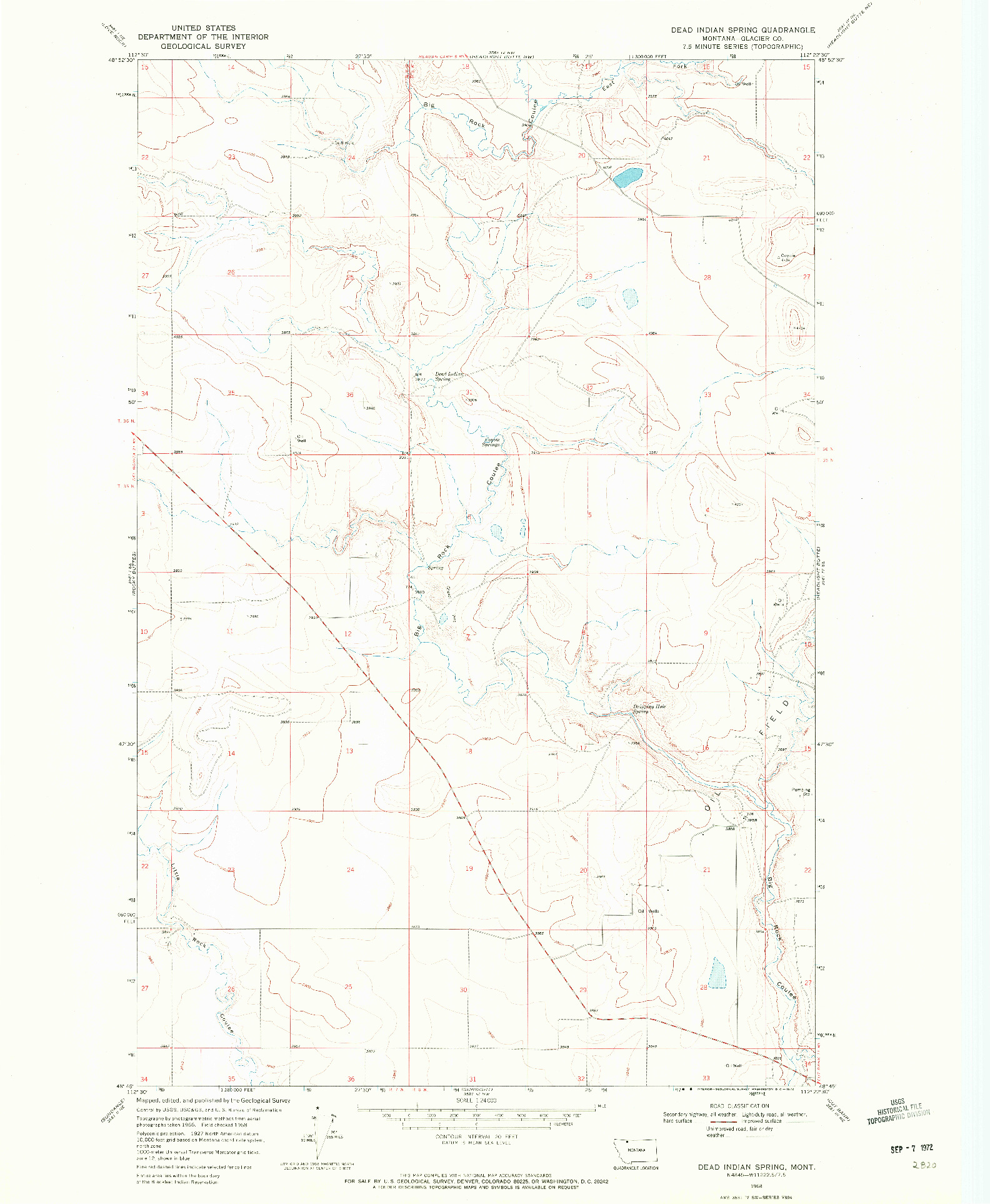 USGS 1:24000-SCALE QUADRANGLE FOR DEAD INDIAN SPRING, MT 1968