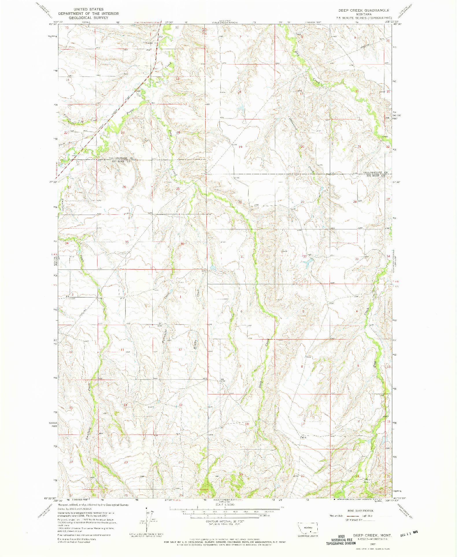 USGS 1:24000-SCALE QUADRANGLE FOR DEEP CREEK, MT 1967