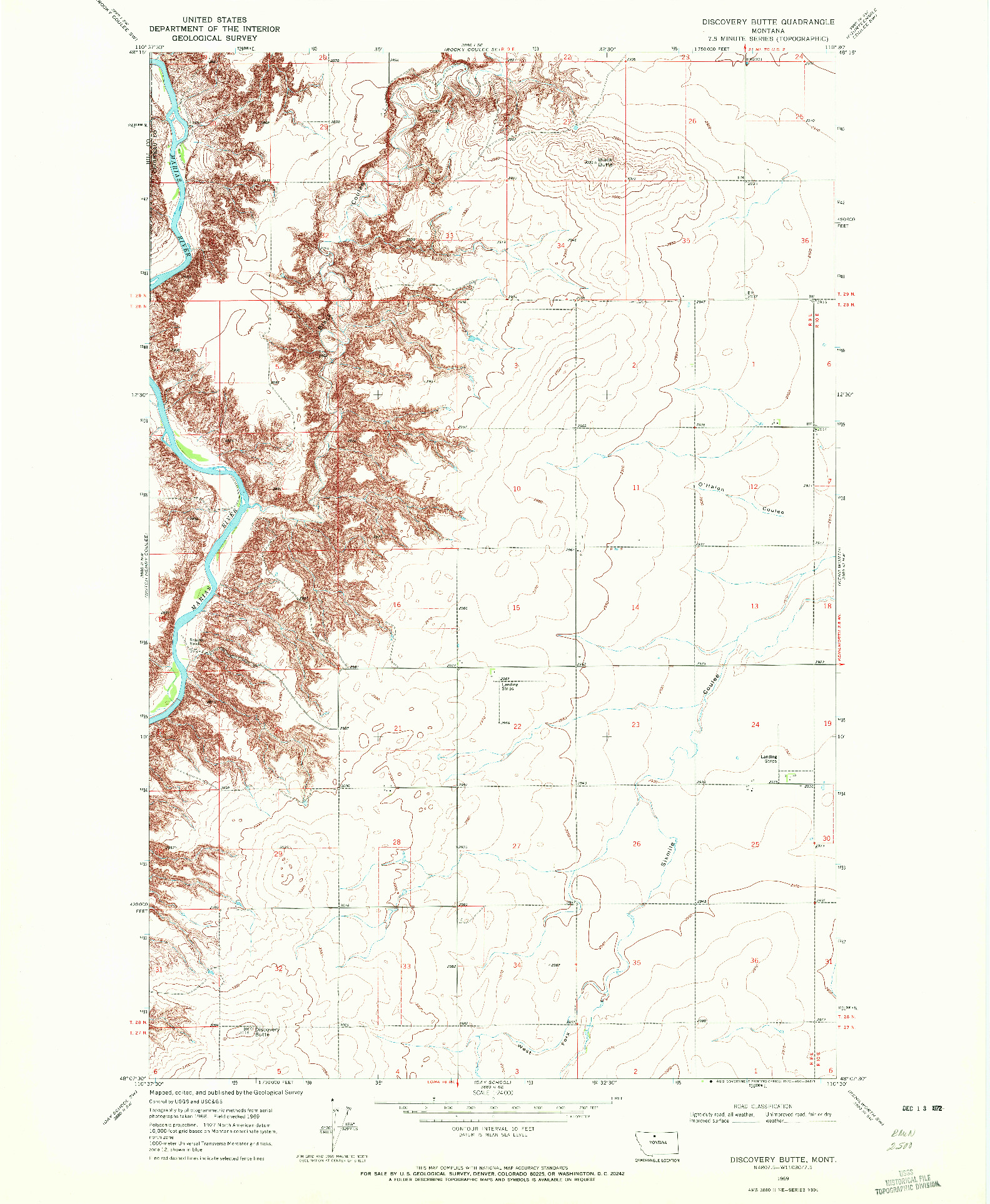 USGS 1:24000-SCALE QUADRANGLE FOR DISCOVERY BUTTE, MT 1969