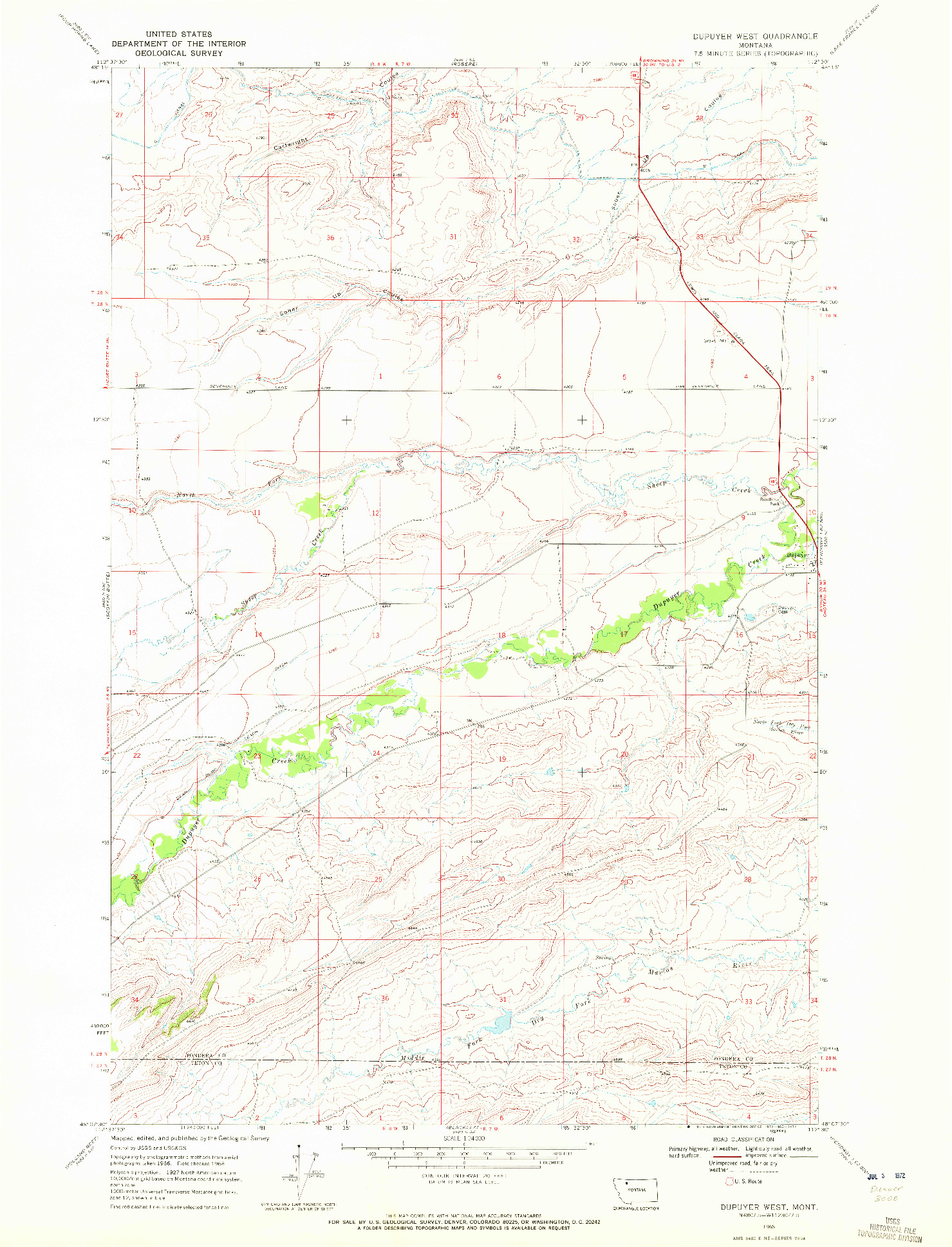 USGS 1:24000-SCALE QUADRANGLE FOR DUPUYER WEST, MT 1968