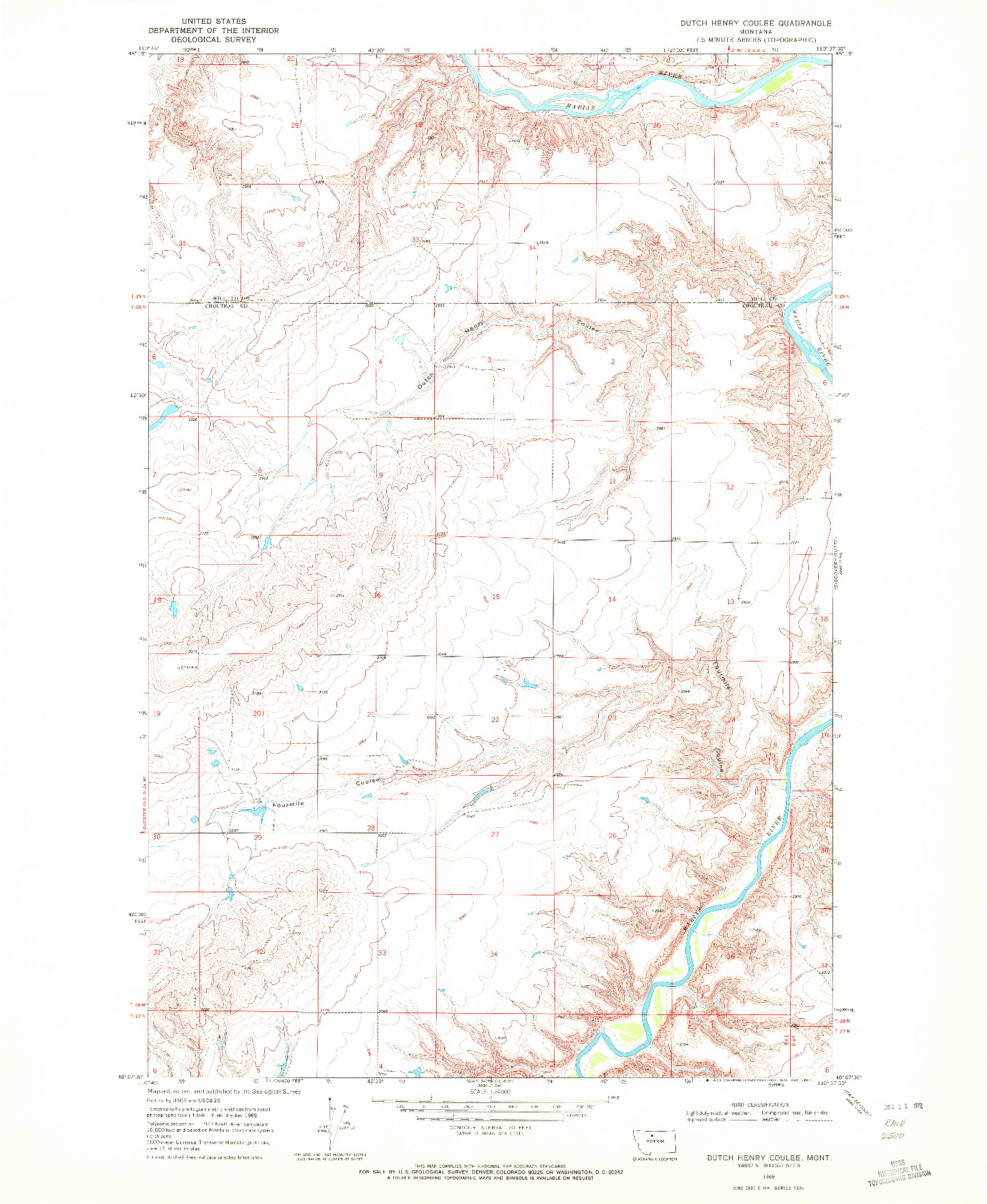 USGS 1:24000-SCALE QUADRANGLE FOR DUTCH HENRY COULEE, MT 1969