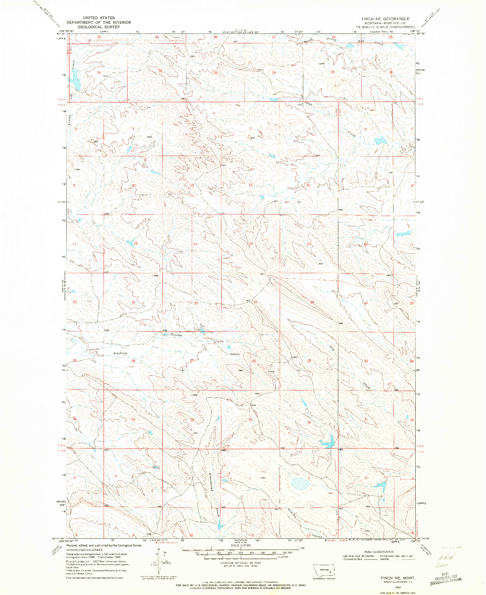 USGS 1:24000-SCALE QUADRANGLE FOR FINCH NE, MT 1968