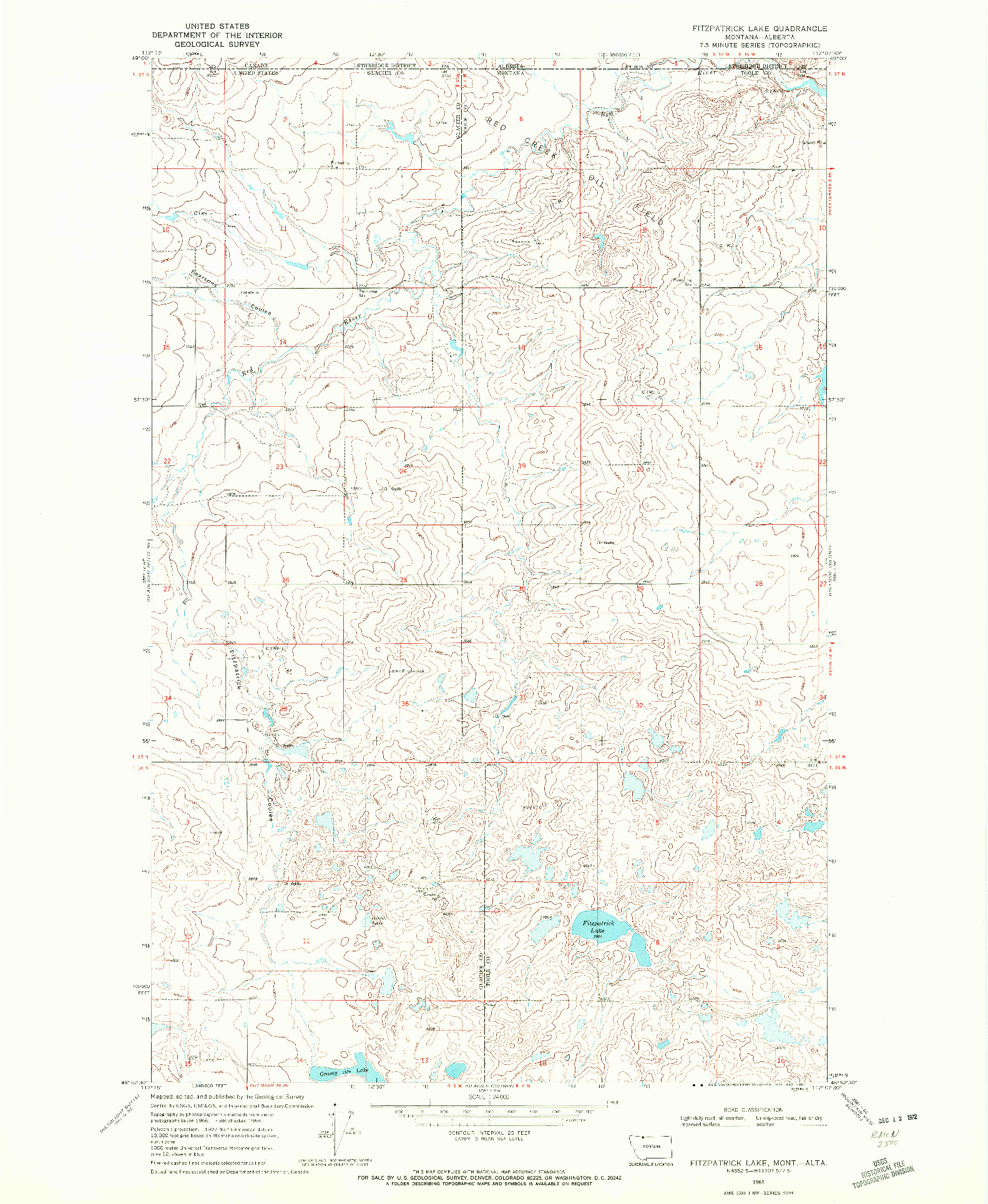 USGS 1:24000-SCALE QUADRANGLE FOR FITZPATRICK LAKE, MT 1968