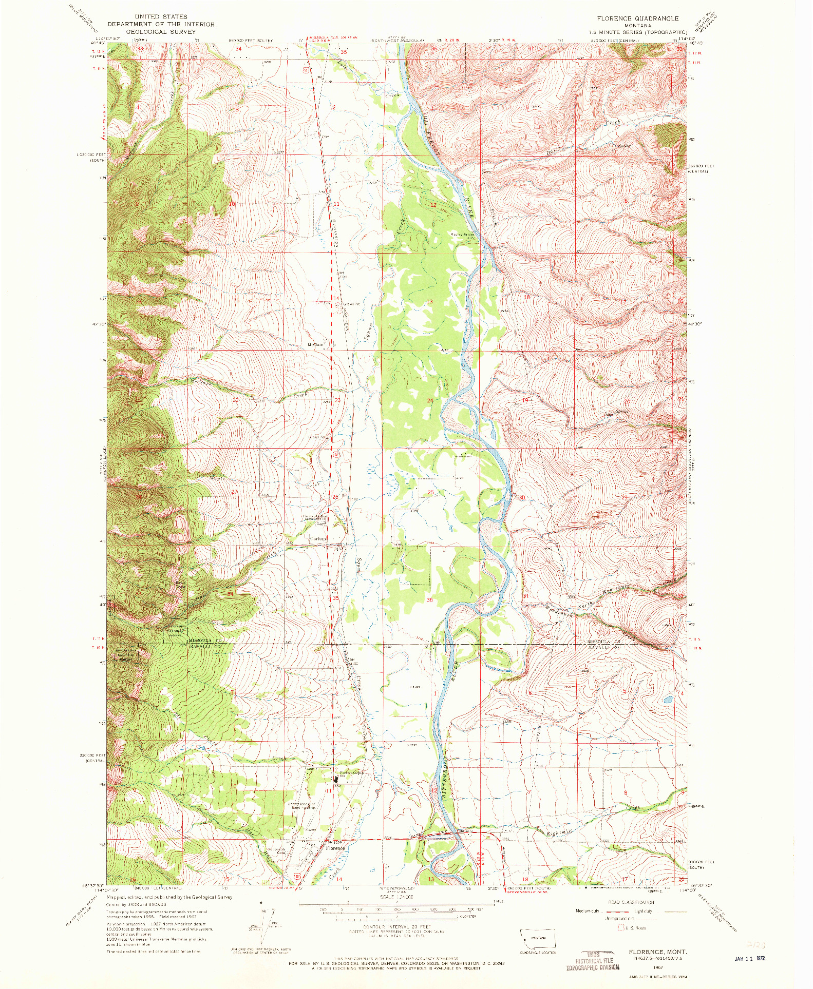 USGS 1:24000-SCALE QUADRANGLE FOR FLORENCE, MT 1967