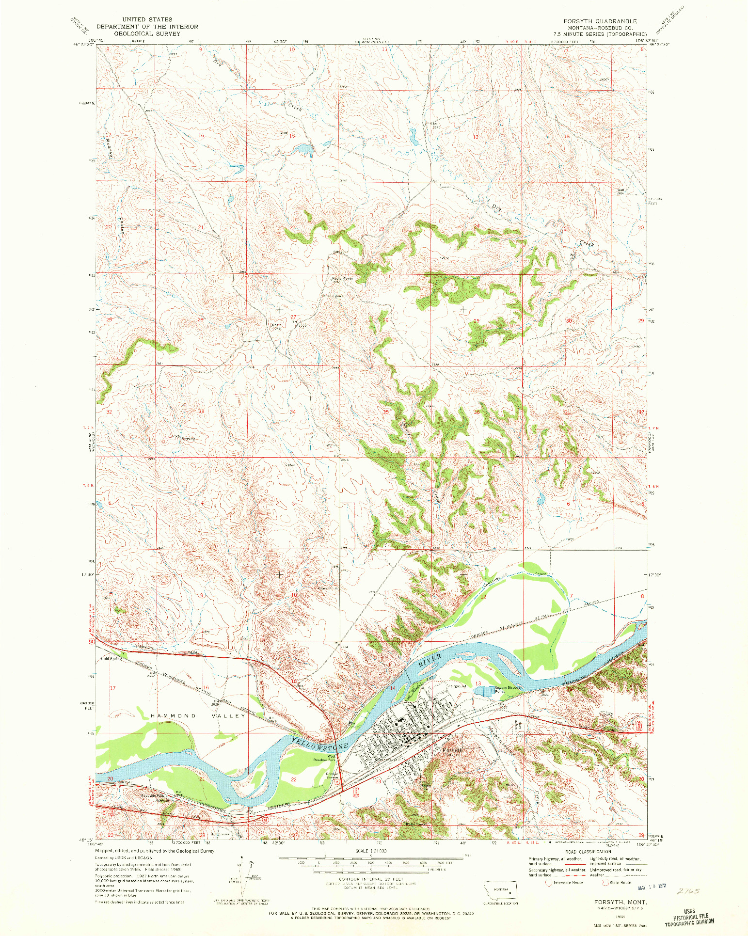 USGS 1:24000-SCALE QUADRANGLE FOR FORSYTH, MT 1968