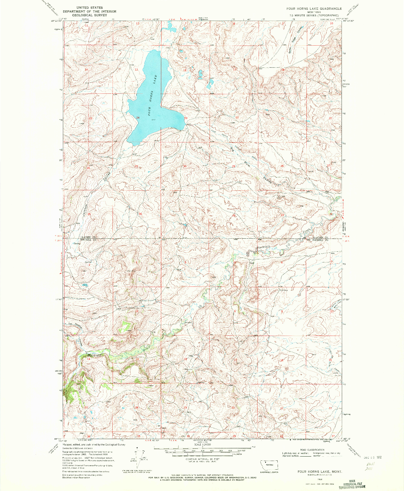 USGS 1:24000-SCALE QUADRANGLE FOR FOUR HORNS LAKE, MT 1968