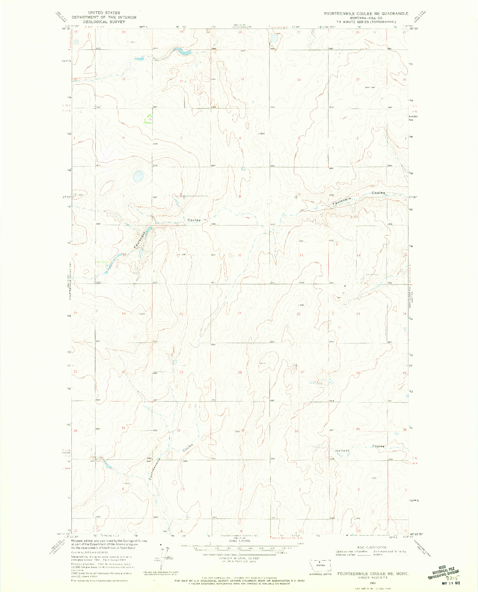 USGS 1:24000-SCALE QUADRANGLE FOR FOURTEENMILE COULEE NE, MT 1969