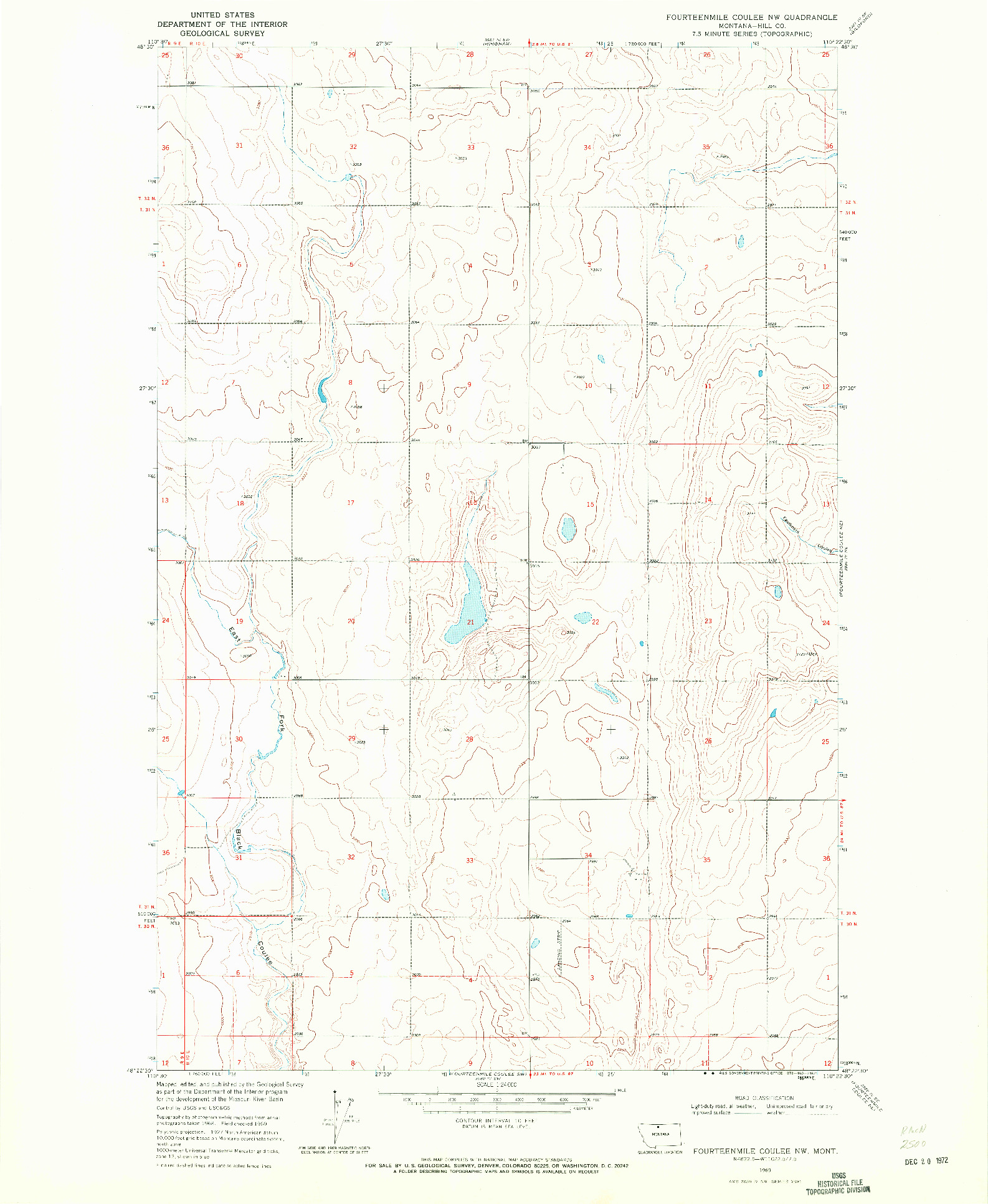 USGS 1:24000-SCALE QUADRANGLE FOR FOURTEENMILE COULEE NW, MT 1969