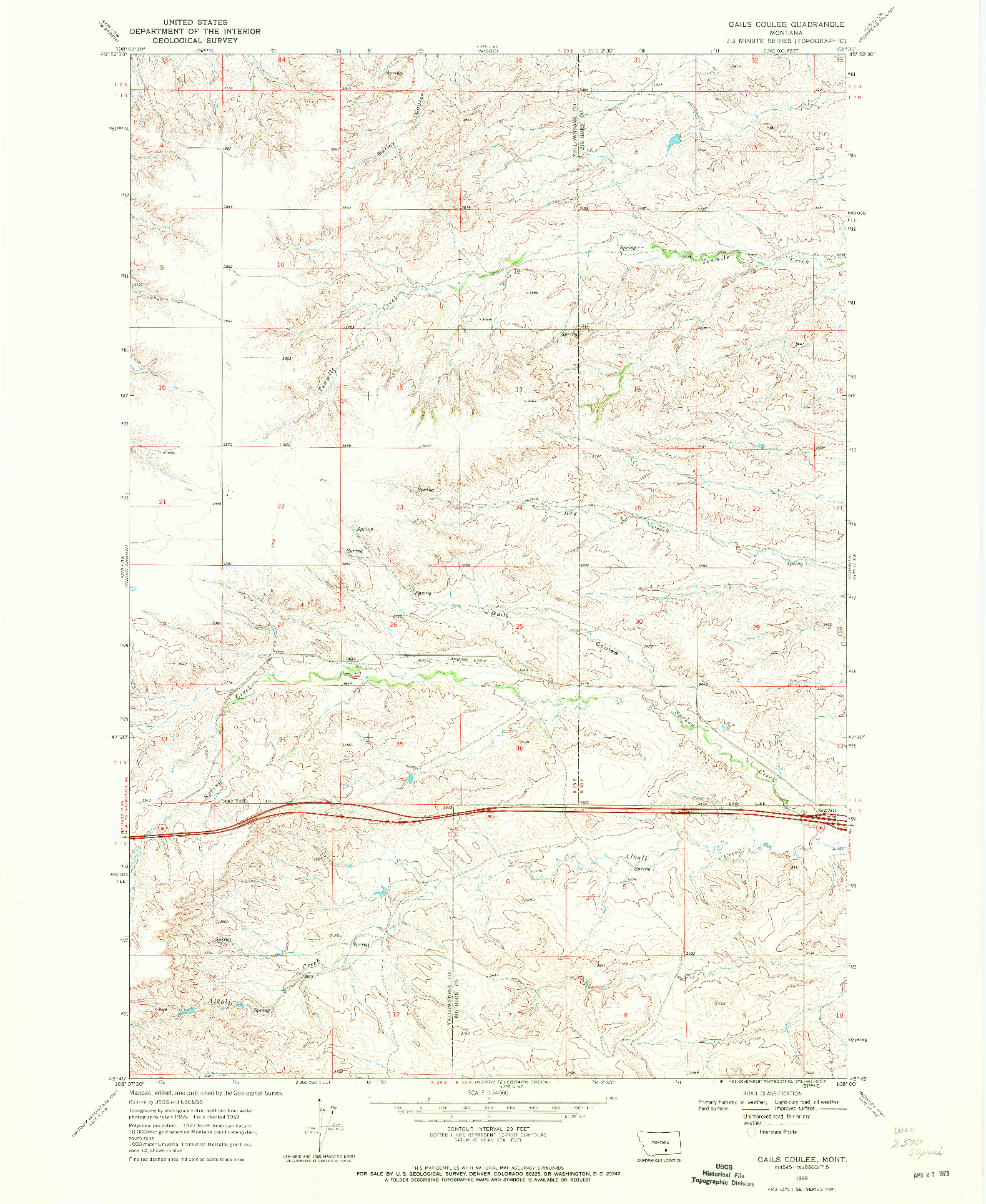 USGS 1:24000-SCALE QUADRANGLE FOR GAILS COULEE, MT 1969