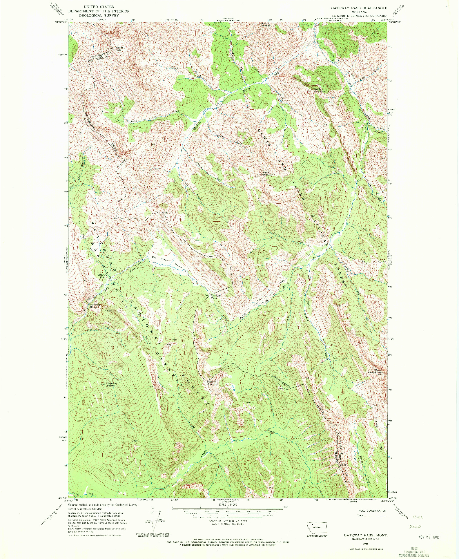 USGS 1:24000-SCALE QUADRANGLE FOR GATEWAY PASS, MT 1968