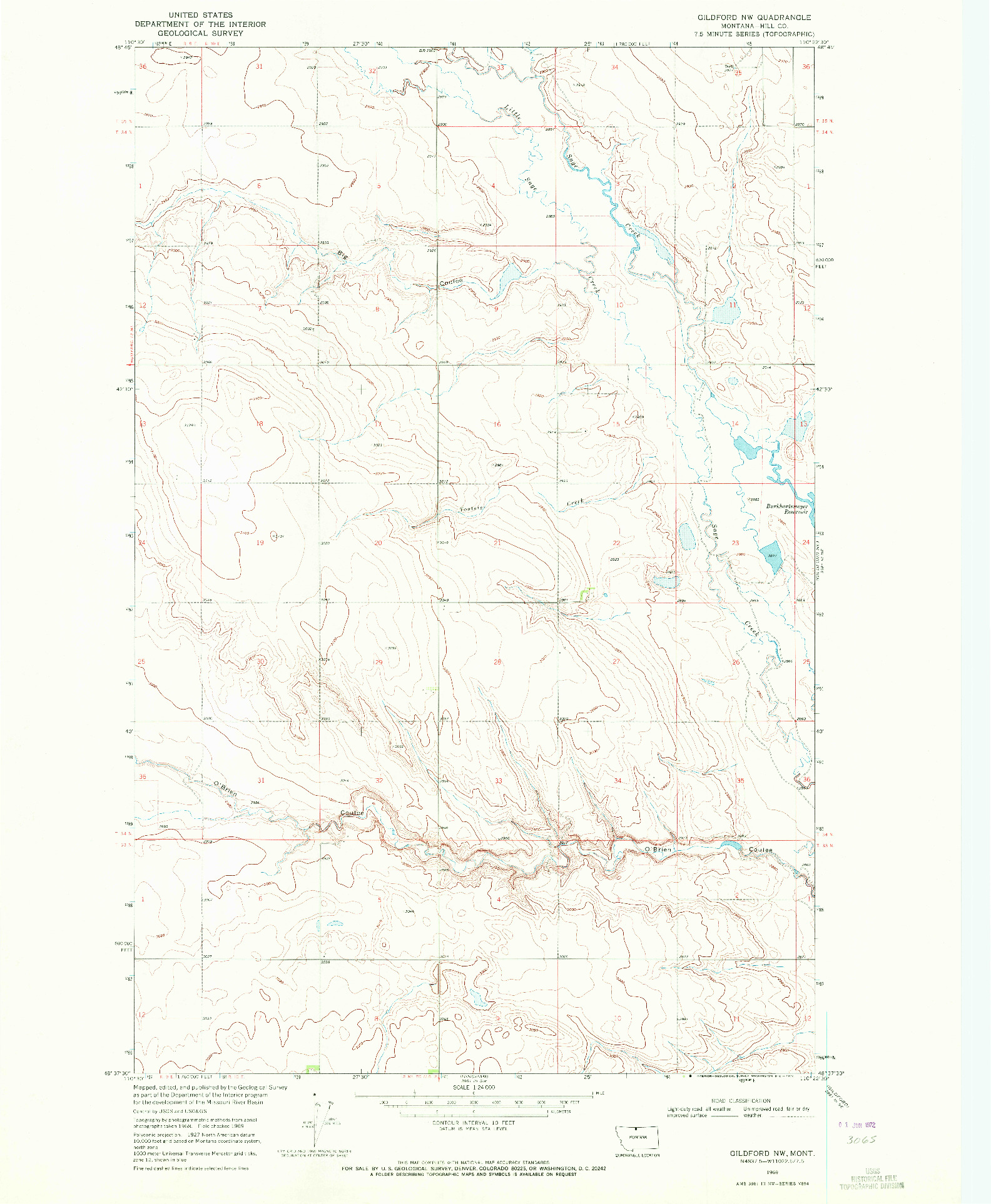 USGS 1:24000-SCALE QUADRANGLE FOR GILDFORD NW, MT 1969