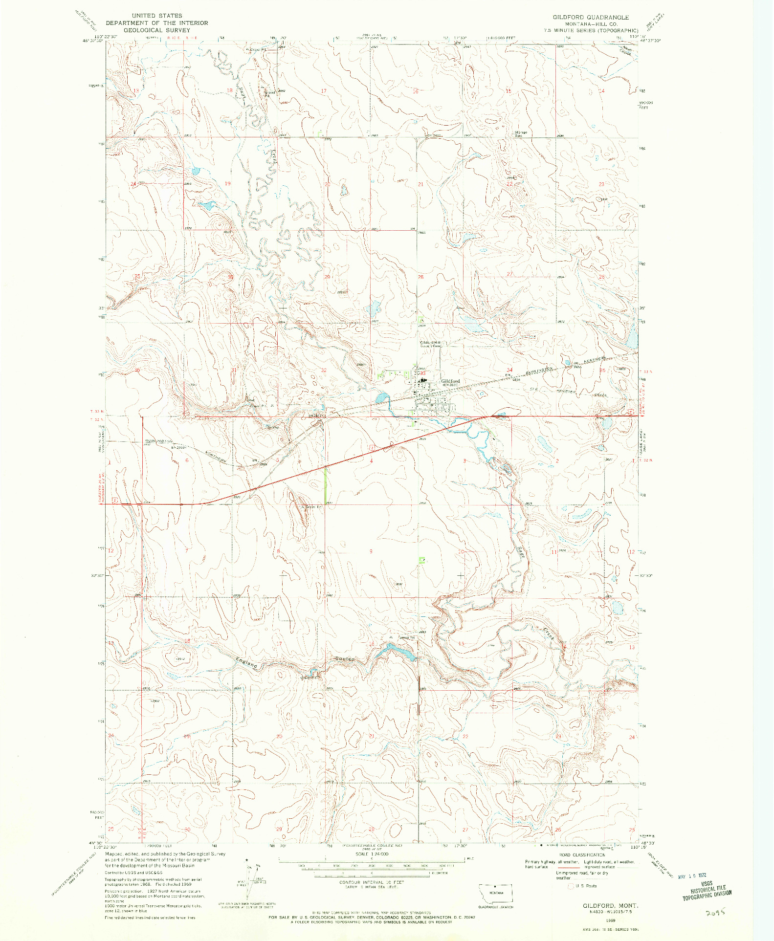 USGS 1:24000-SCALE QUADRANGLE FOR GILDFORD, MT 1969