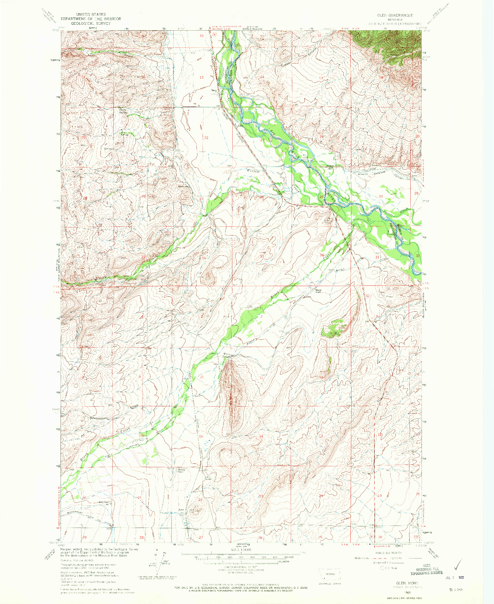 USGS 1:24000-SCALE QUADRANGLE FOR GLEN, MT 1960