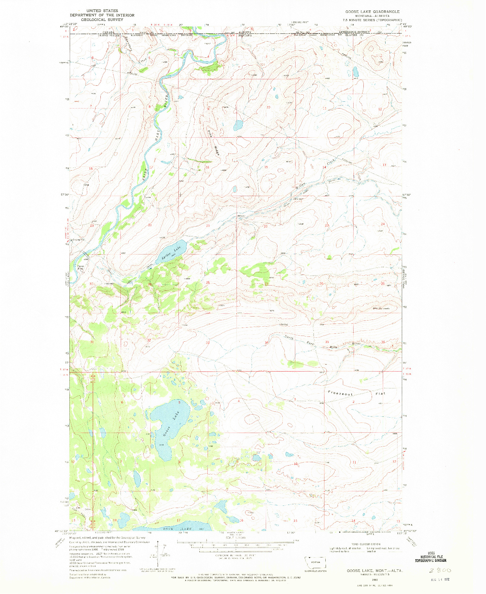 USGS 1:24000-SCALE QUADRANGLE FOR GOOSE LAKE, MT 1968