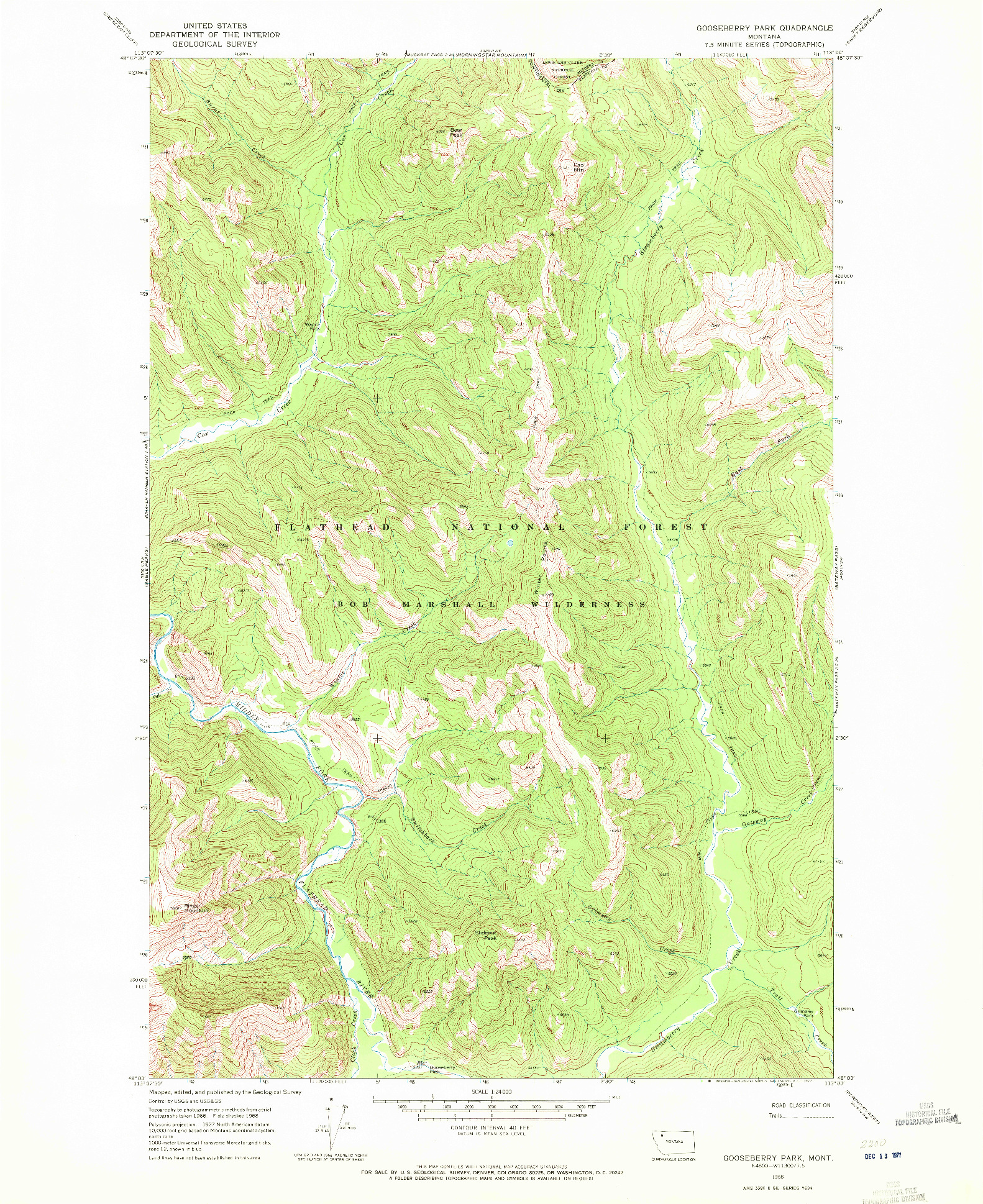 USGS 1:24000-SCALE QUADRANGLE FOR GOOSEBERRY PARK, MT 1968
