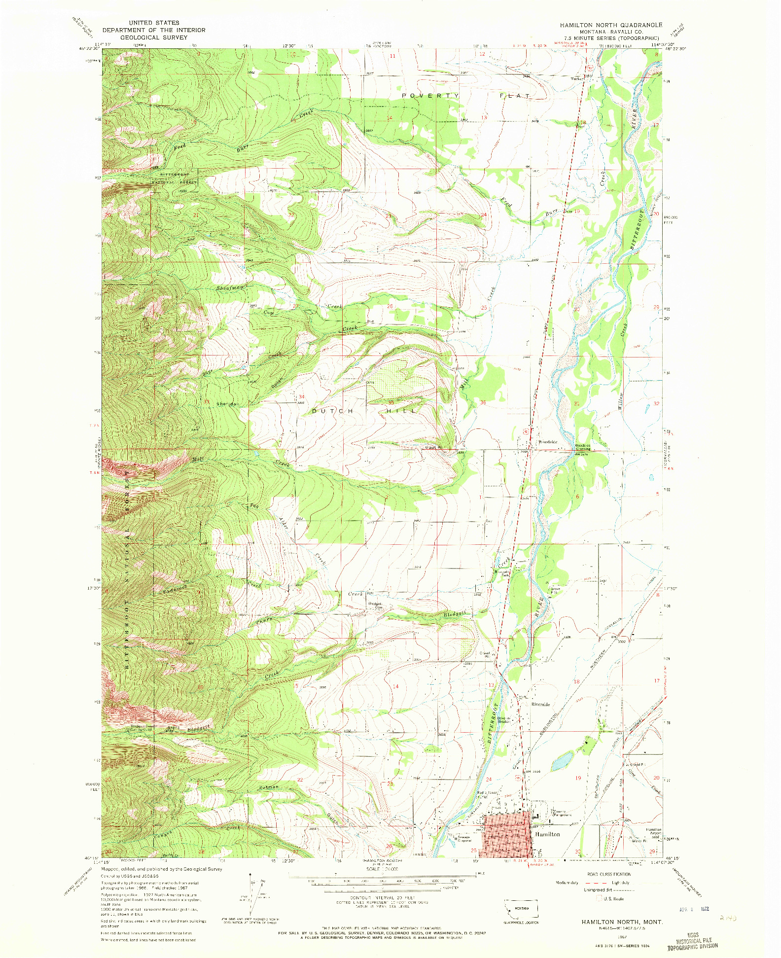 USGS 1:24000-SCALE QUADRANGLE FOR HAMILTON NORTH, MT 1967